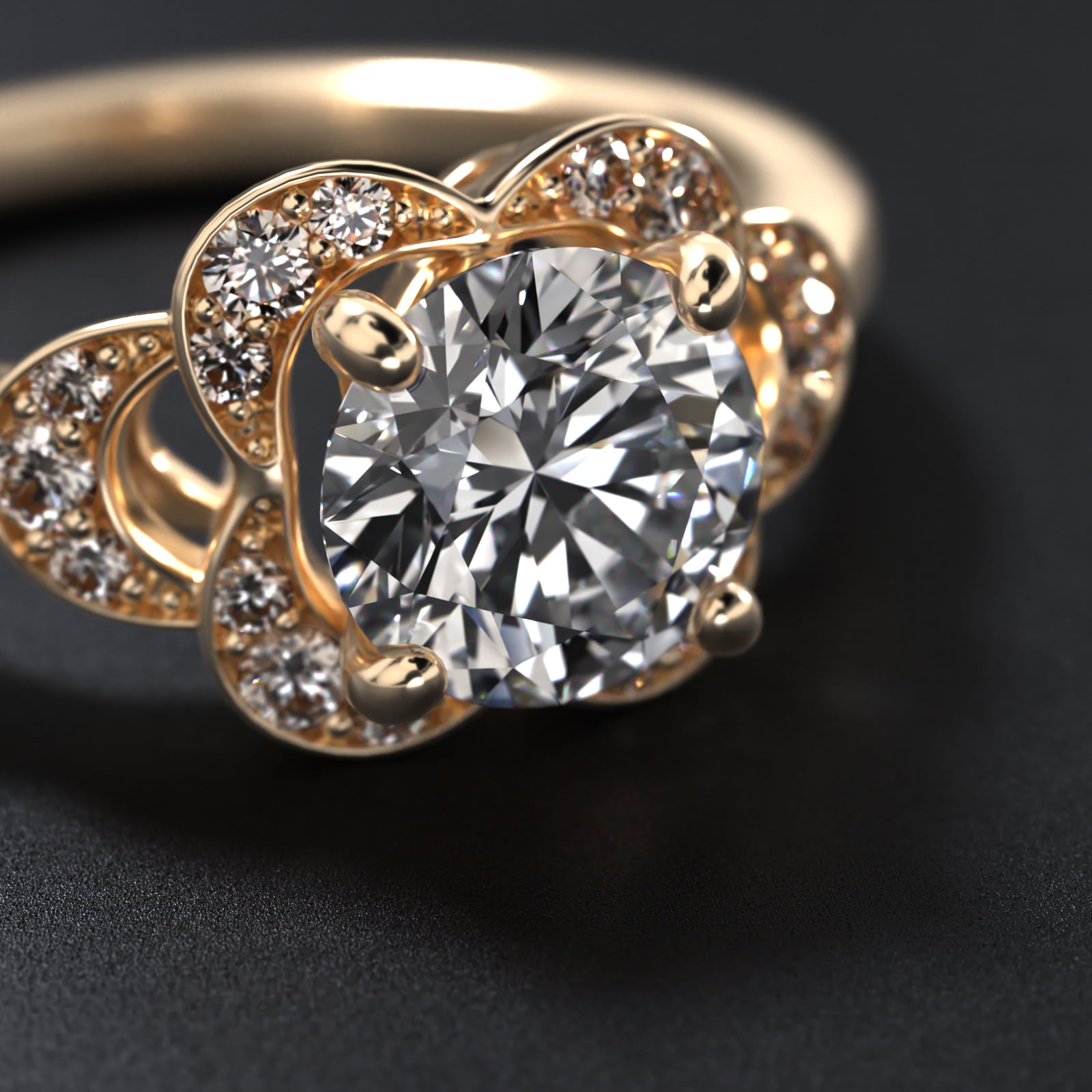 Art Deco Inspired Flower Halo Vintage-Style Engagement Ring In 18K Yellow Gold