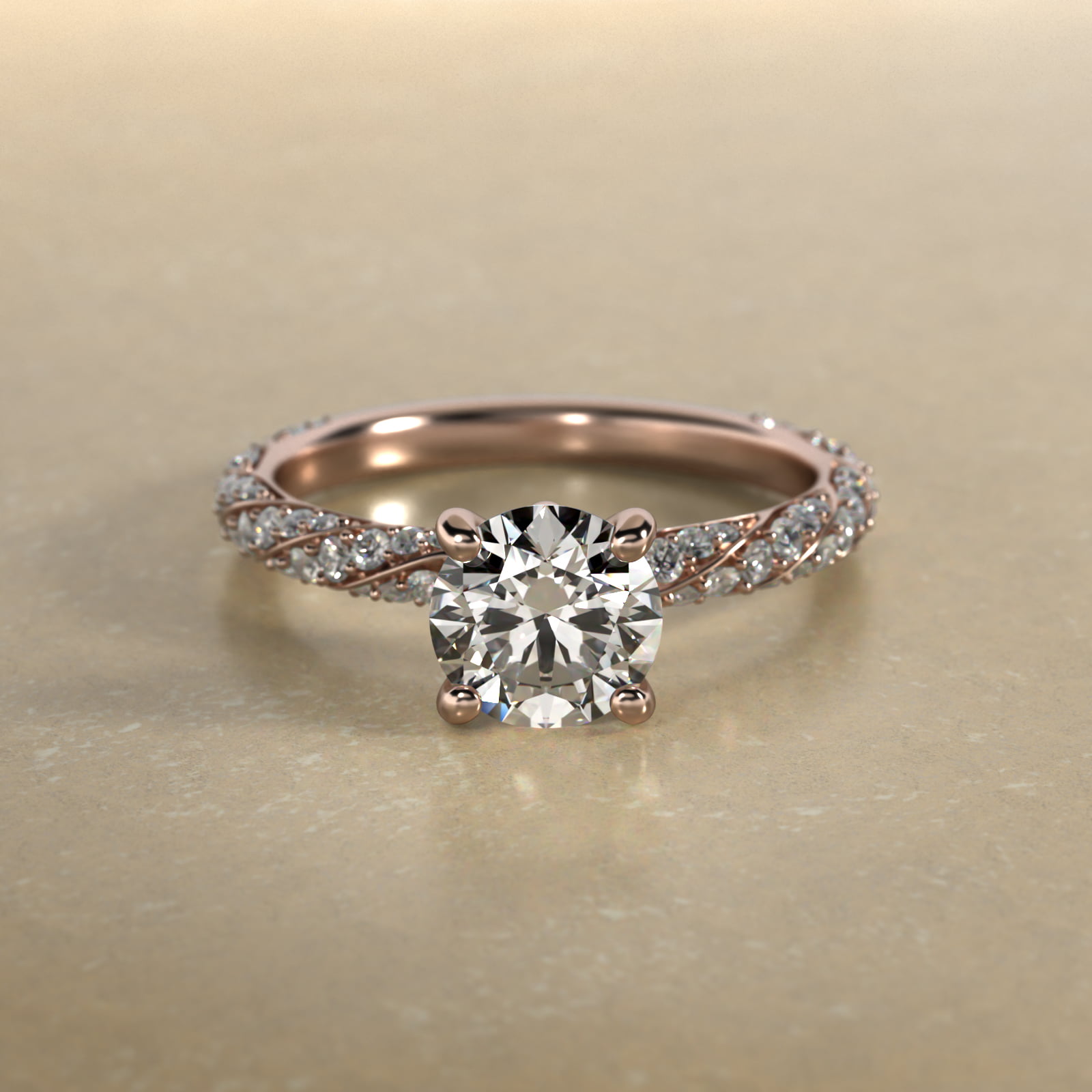 Twisted Pavé Diamond Engagement Ring In 14K Rose Gold