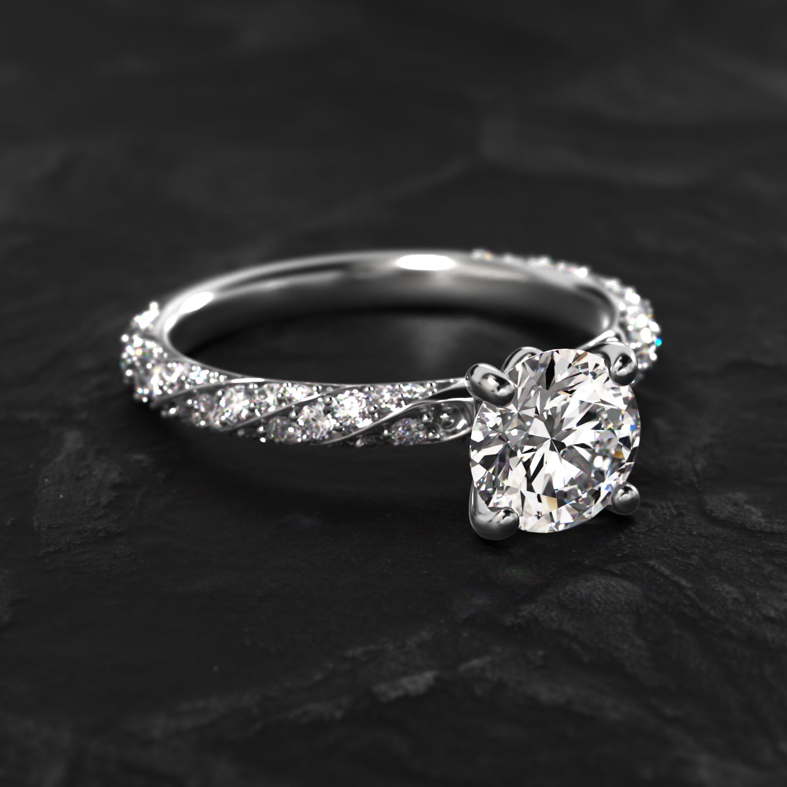 Twisted Pavé Diamond Engagement Ring In 14K White Gold