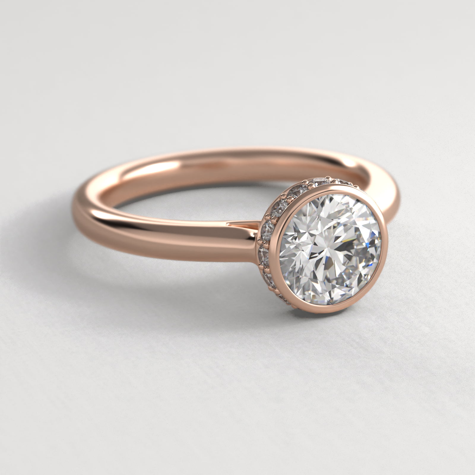 Pavé Crown Bezel Solitaire Engagement Ring In 14K Rose Gold