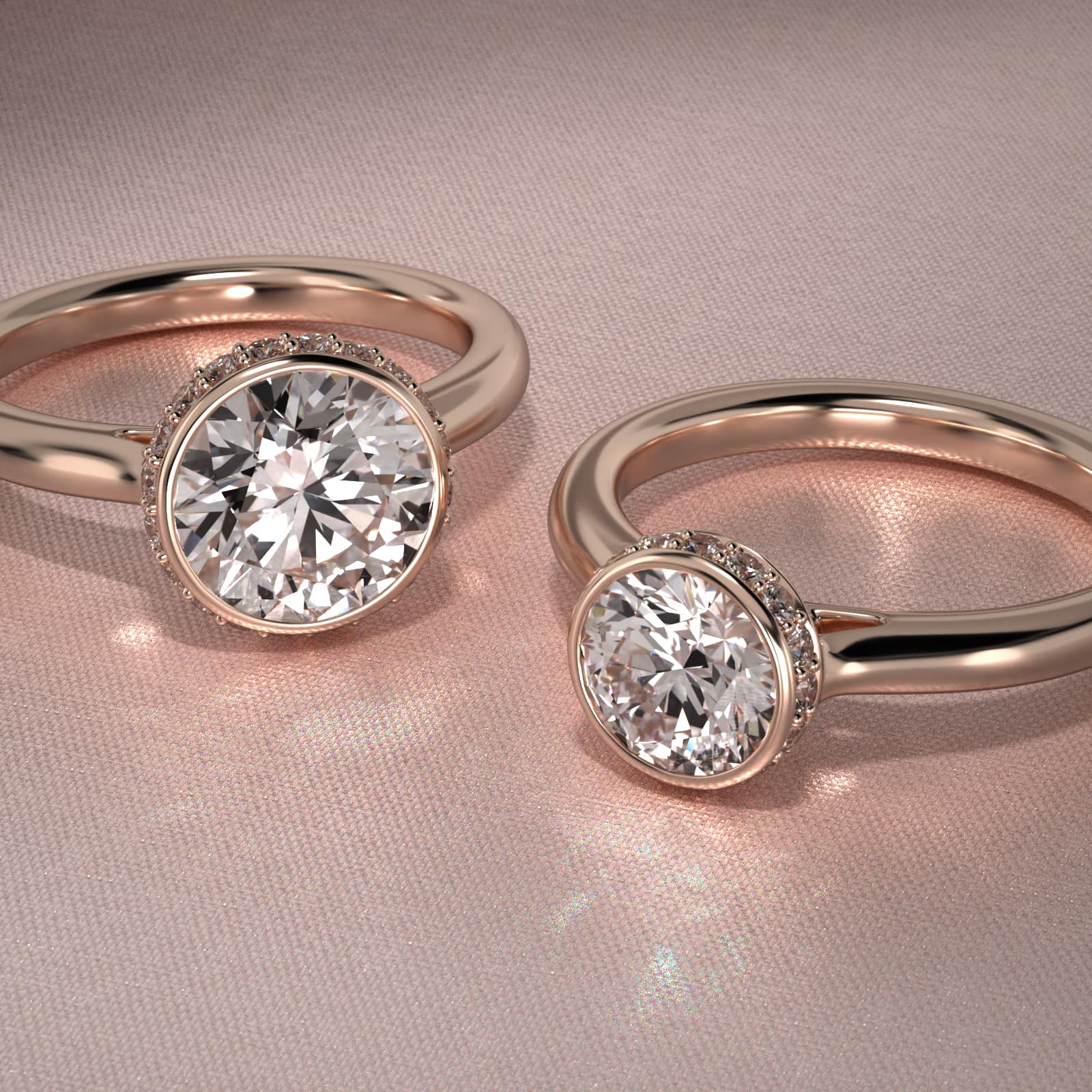 Pavé Crown Bezel Solitaire Engagement Ring In 14K Rose Gold