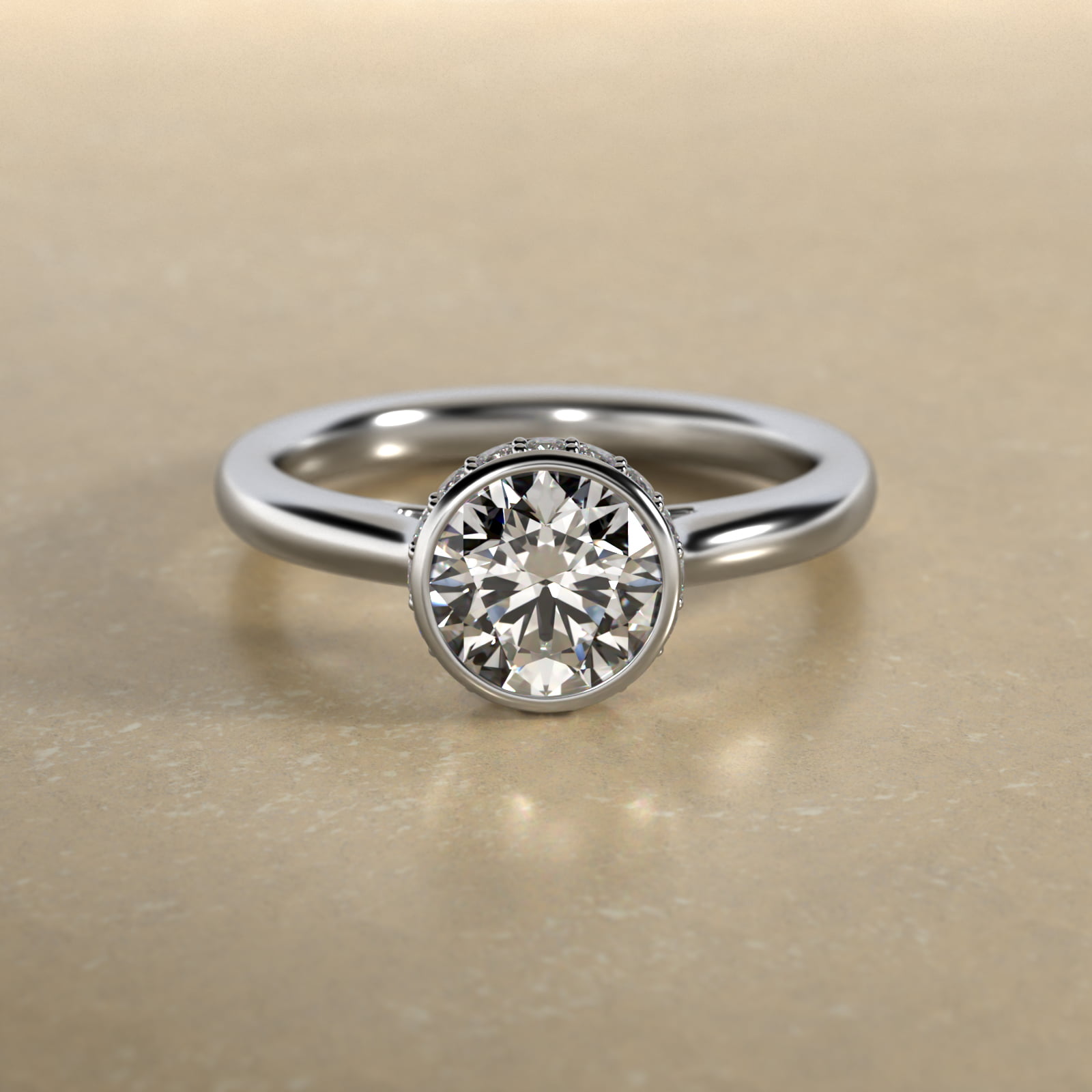 Pavé Crown Bezel Solitaire Engagement Ring In Platinum