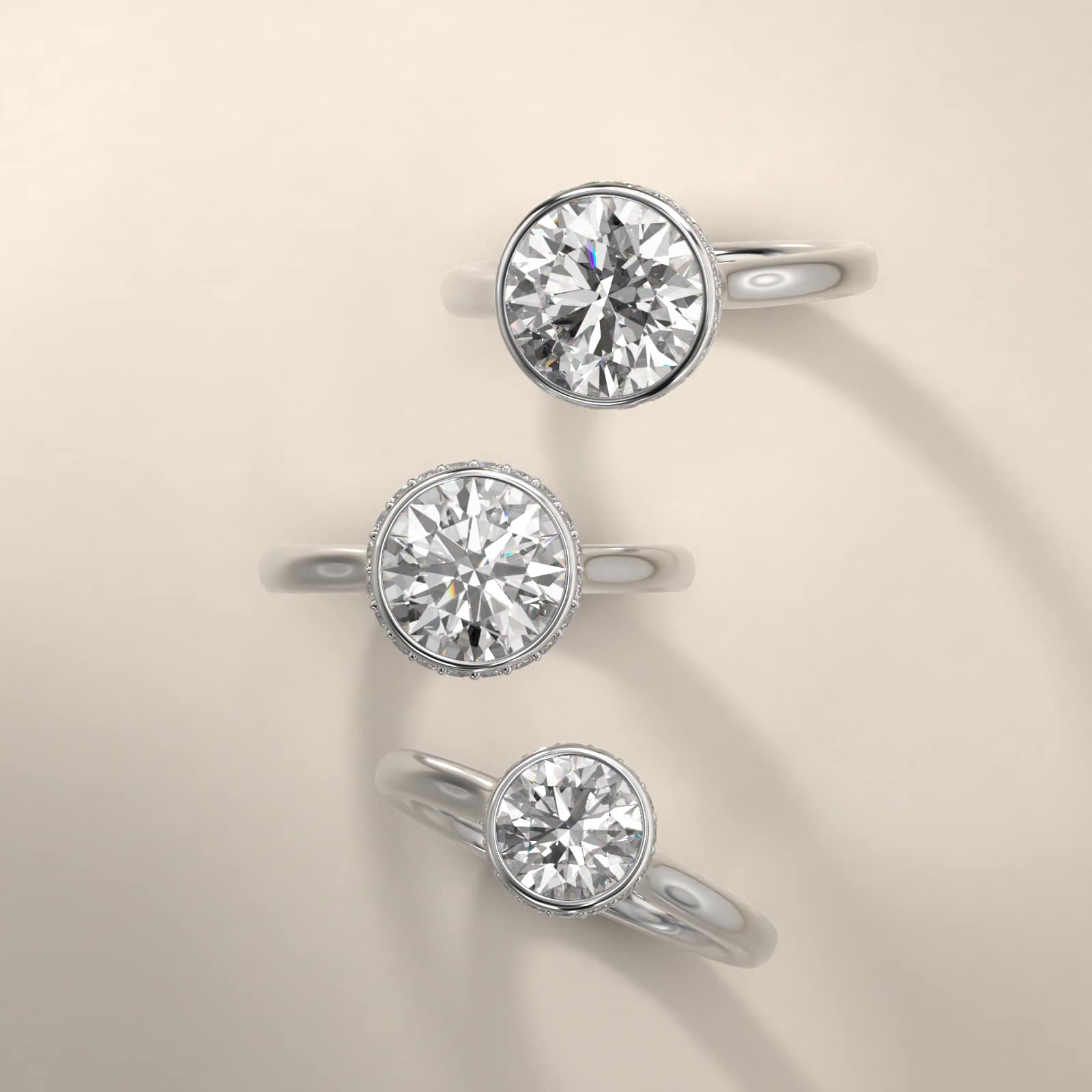 Pavé Crown Bezel Solitaire Engagement Ring In 14K White Gold