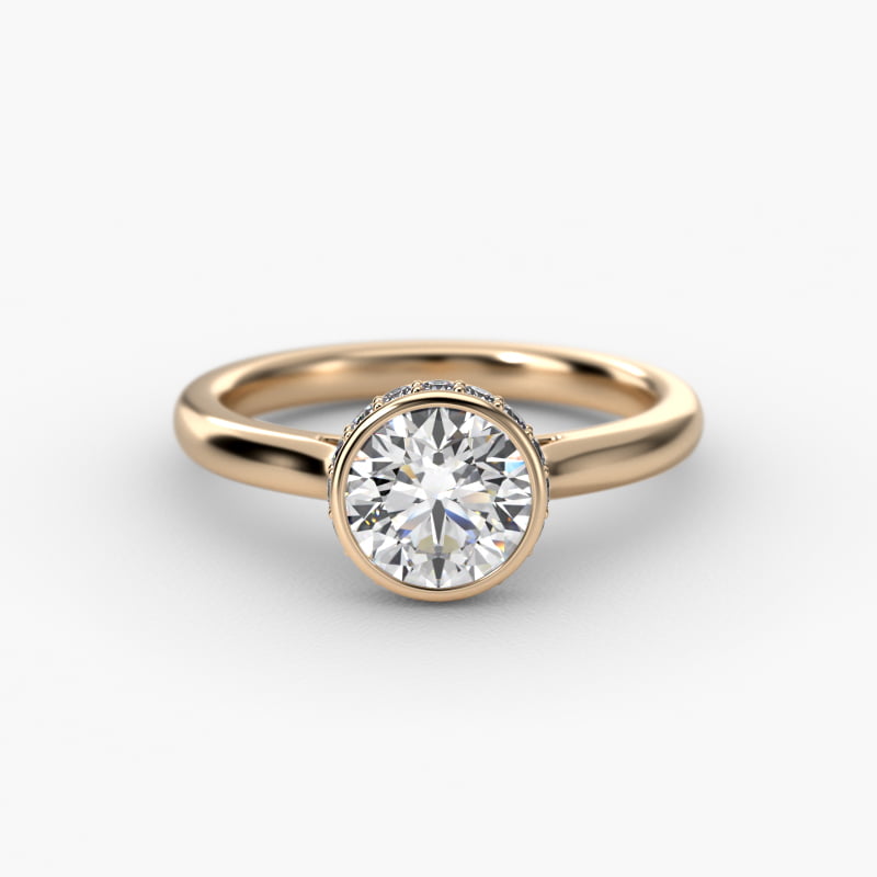 Pavé Crown Bezel Solitaire Engagement Ring In 14K Yellow Gold