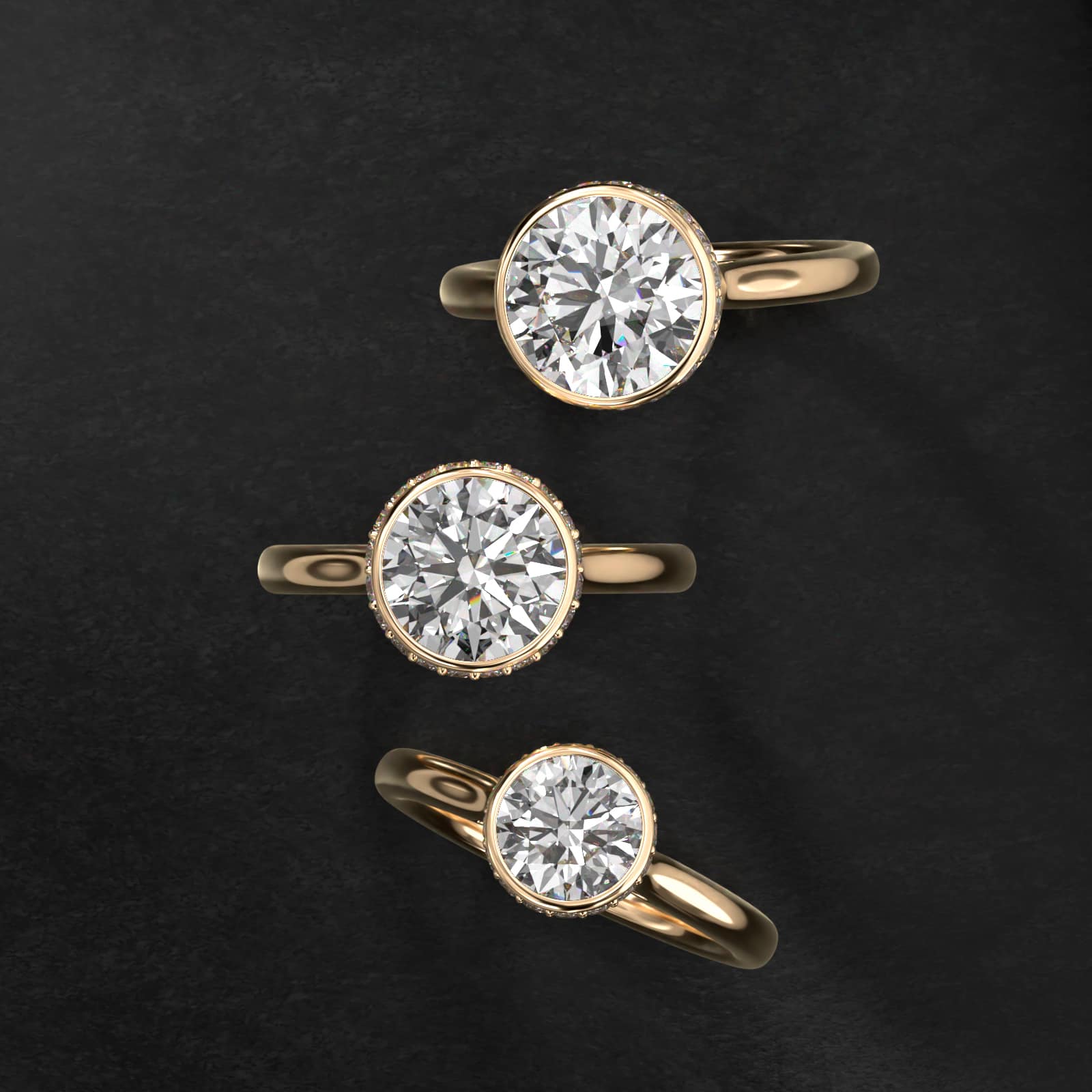 Pavé Crown Bezel Solitaire Engagement Ring In 14K Yellow Gold