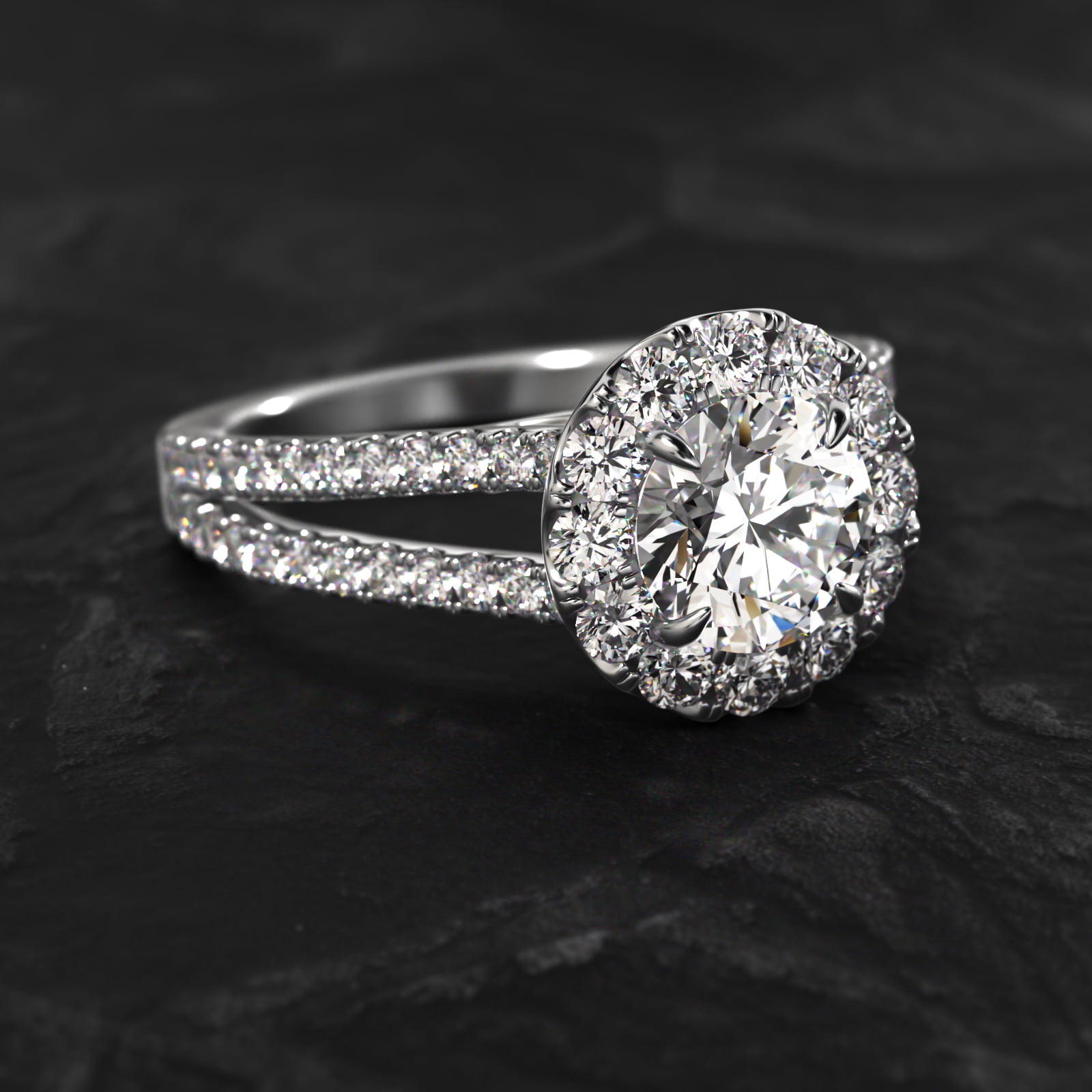 14K White Gold Grande Halo Split Shank Engagement Ring