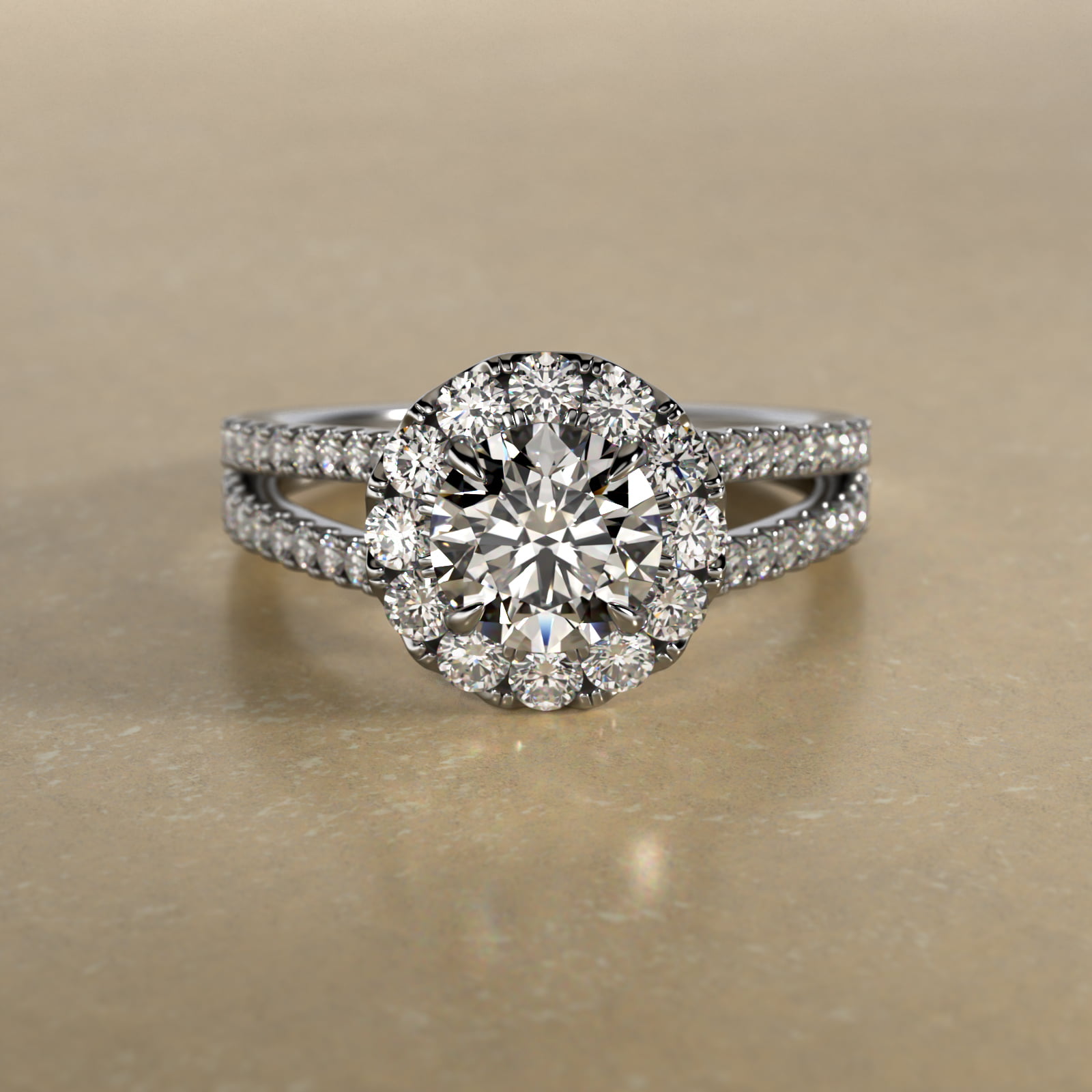 18K White Gold Grande Halo Split Shank Engagement Ring