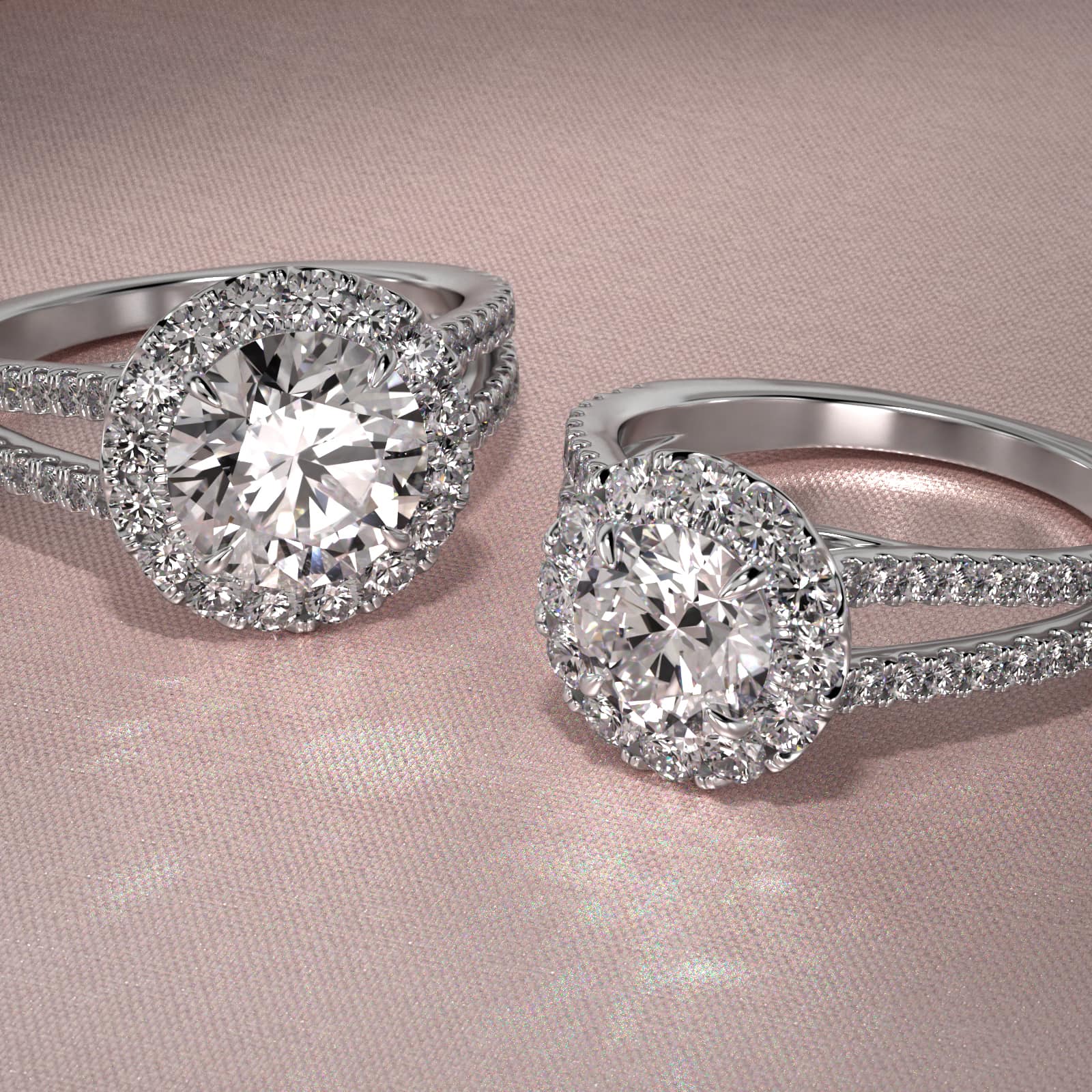 14K White Gold Grande Halo Split Shank Engagement Ring