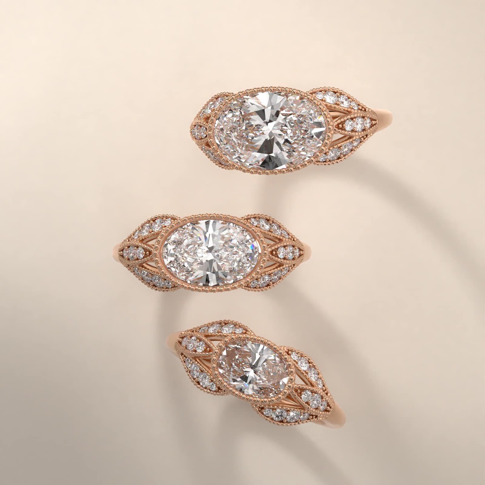 Beaded Marquise Shape Vintage-Style Engagement Ring In 14K Rose Gold