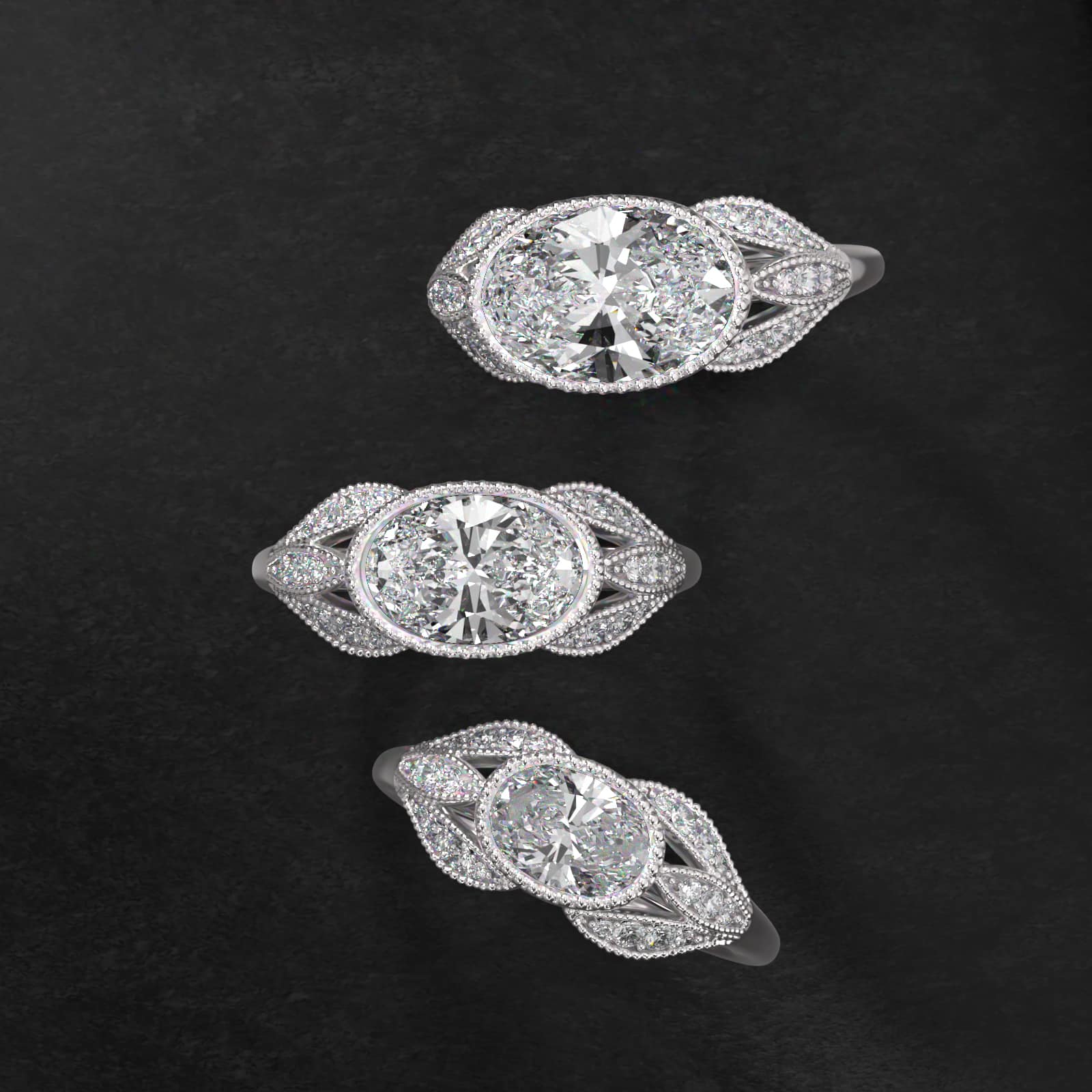 Beaded Marquise Shape Vintage-Style Engagement Ring In 14K White Gold