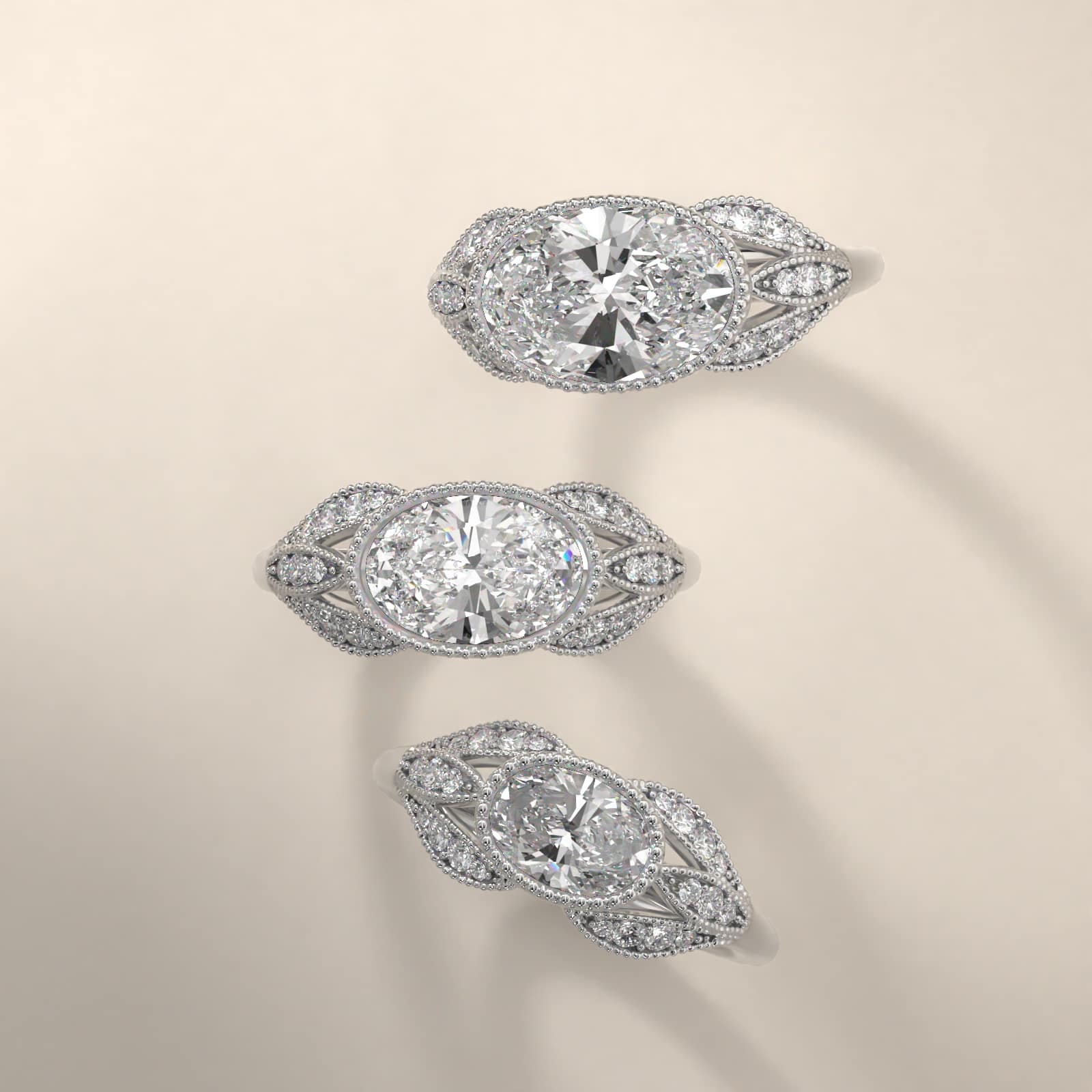 Beaded Marquise Shape Vintage-Style Engagement Ring In Platinum