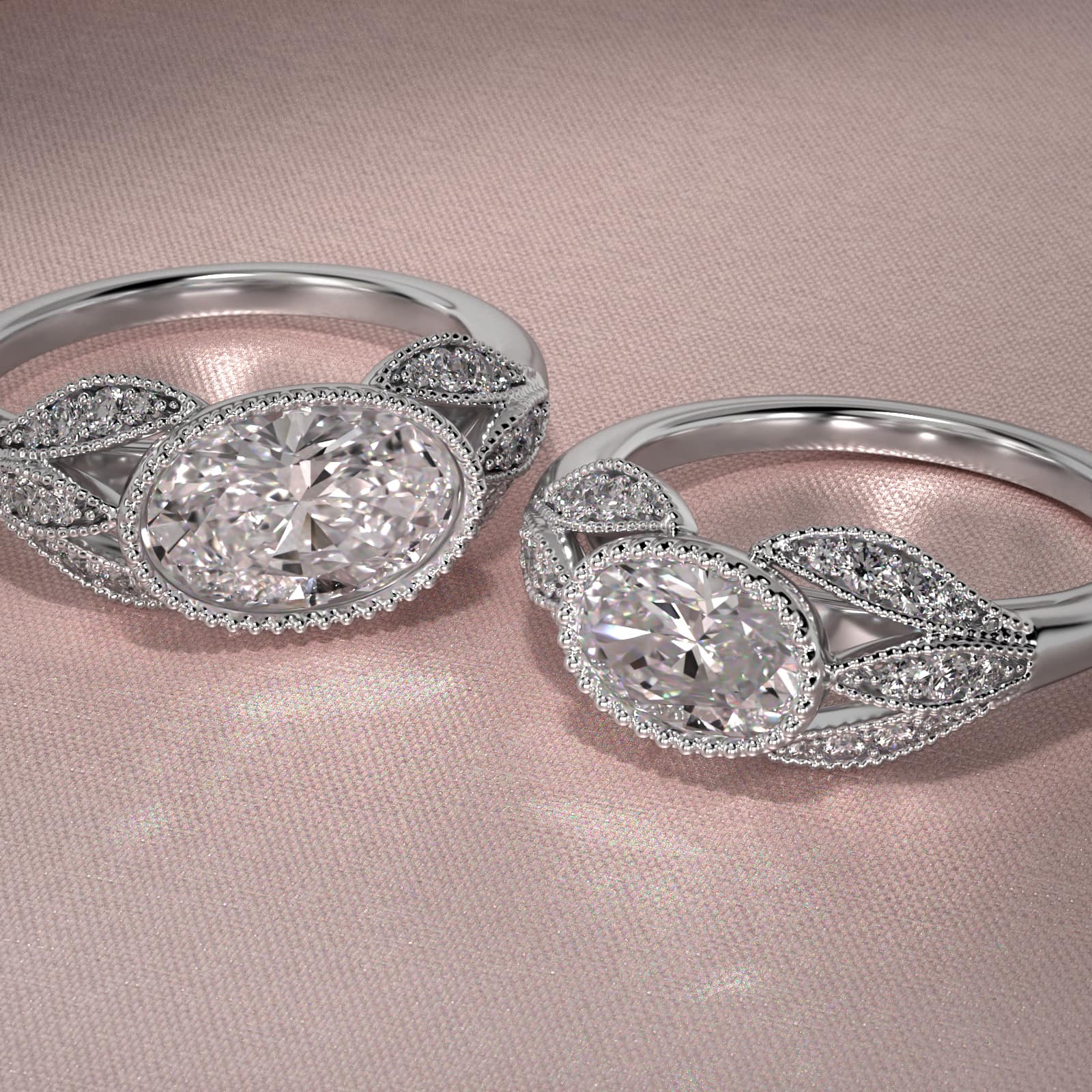 Beaded Marquise Shape Vintage-Style Engagement Ring In 18K White Gold