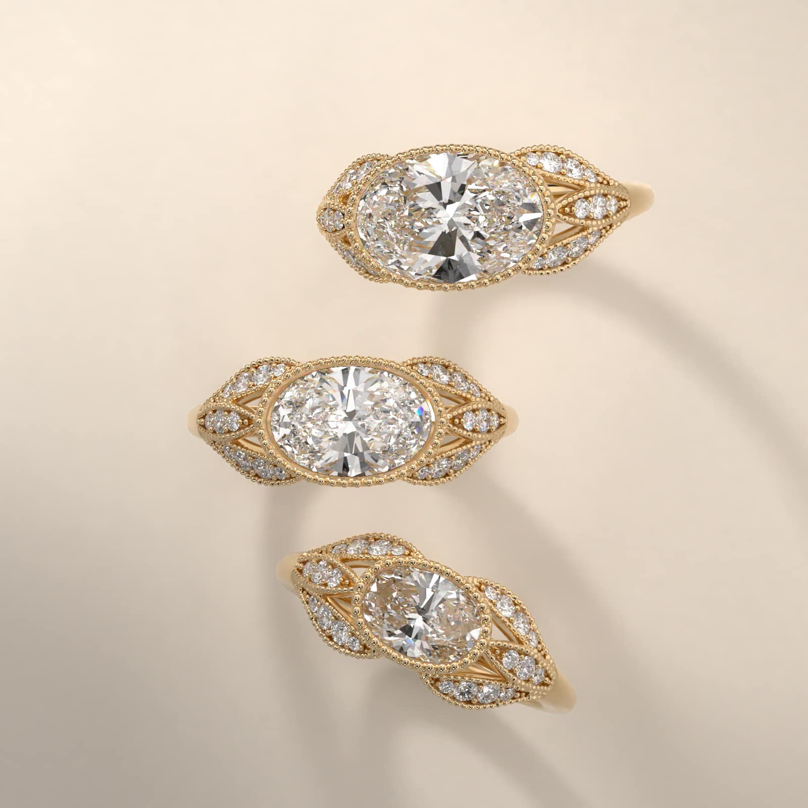 Beaded Marquise Shape Vintage-Style Engagement Ring In 18K Yellow Gold