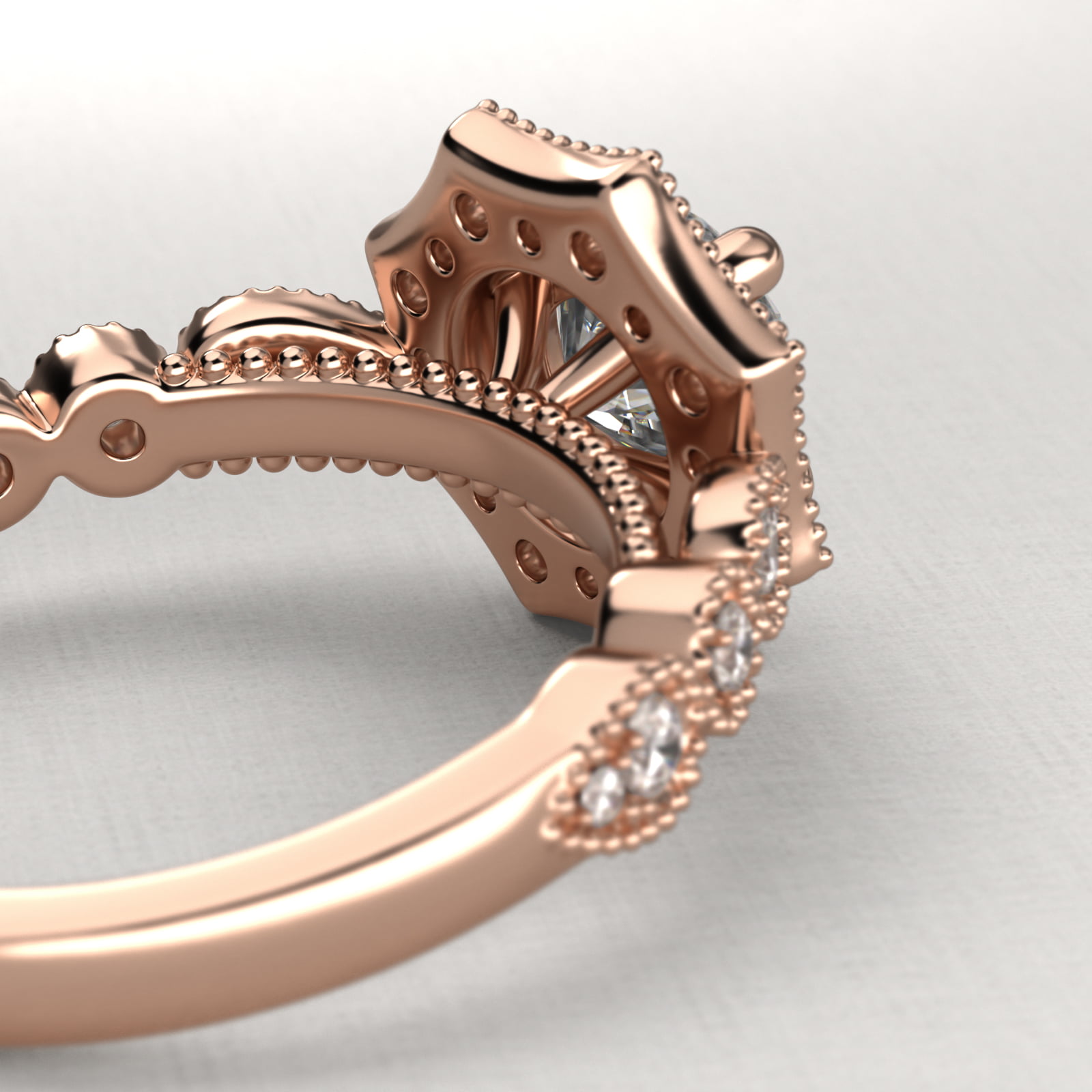 Octagonal Halo Vintage-Style Engagement Ring In 14K Rose Gold