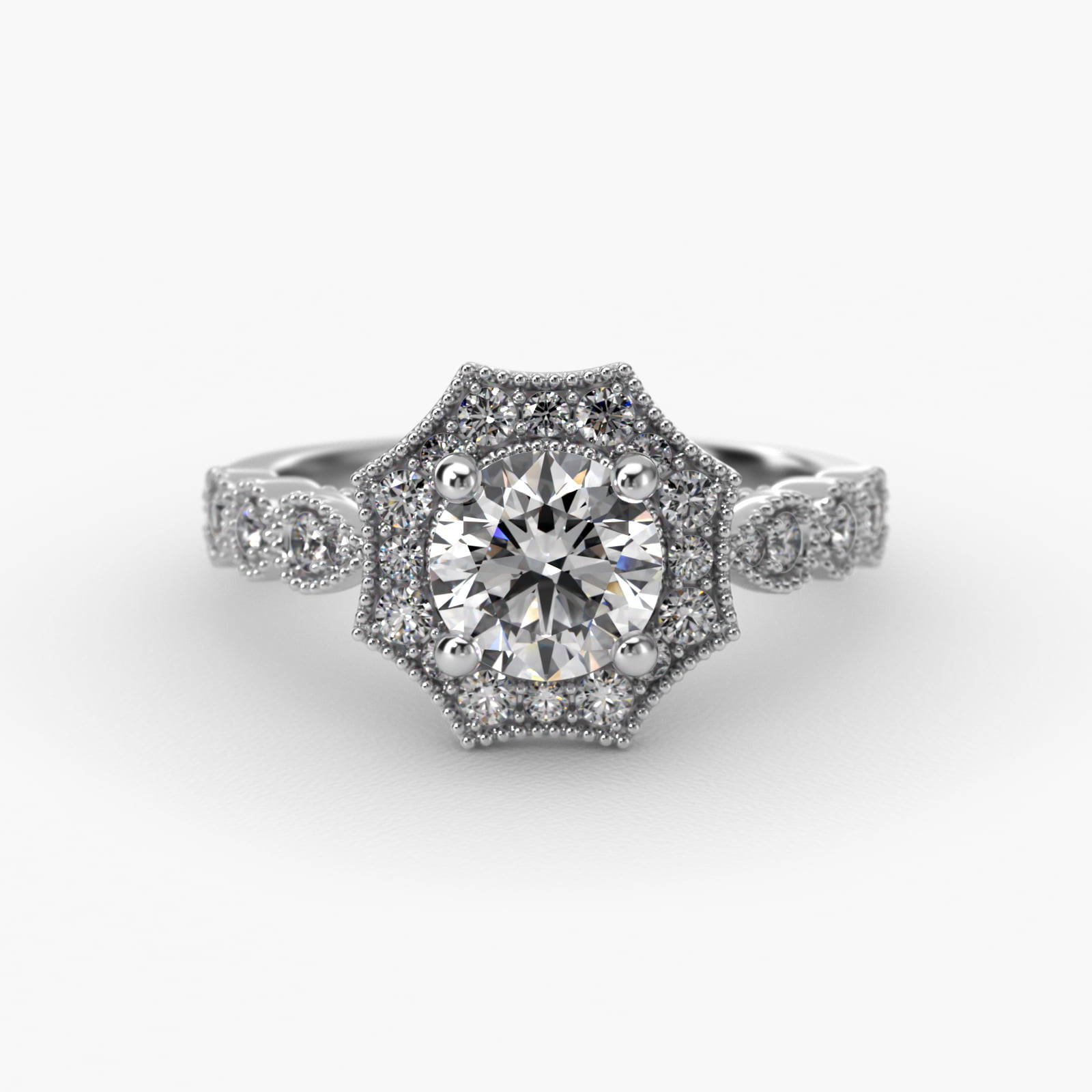 Octagonal Halo Vintage-Style Engagement Ring In Platinum