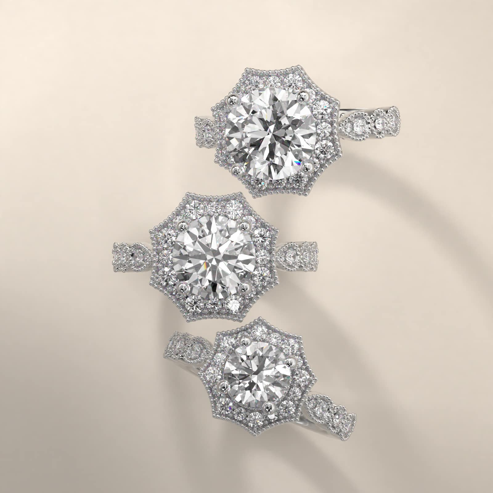 Octagonal Halo Vintage-Style Engagement Ring In 14K White Gold