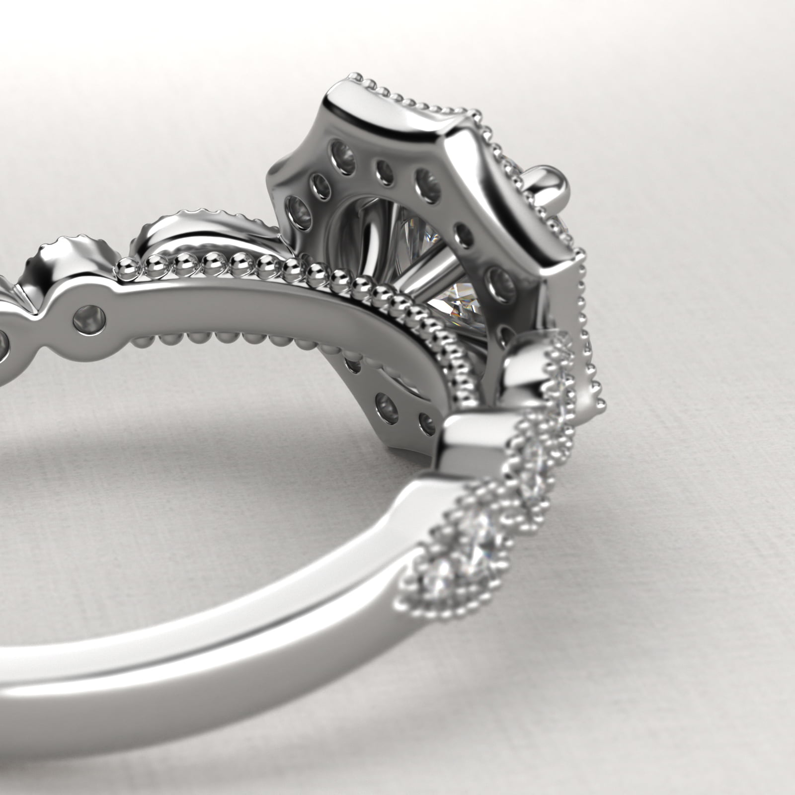 Octagonal Halo Vintage-Style Engagement Ring In Platinum