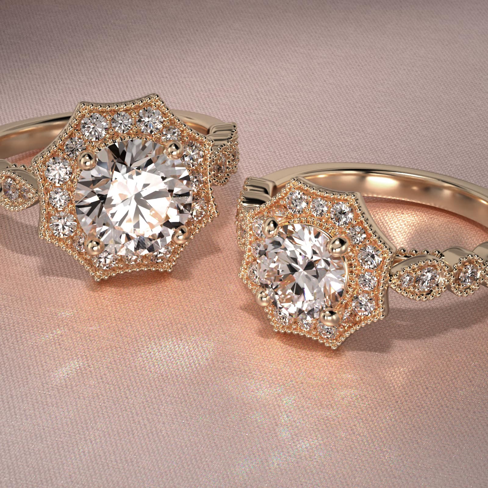 Octagonal Halo Vintage-Style Engagement Ring In 18K Yellow Gold