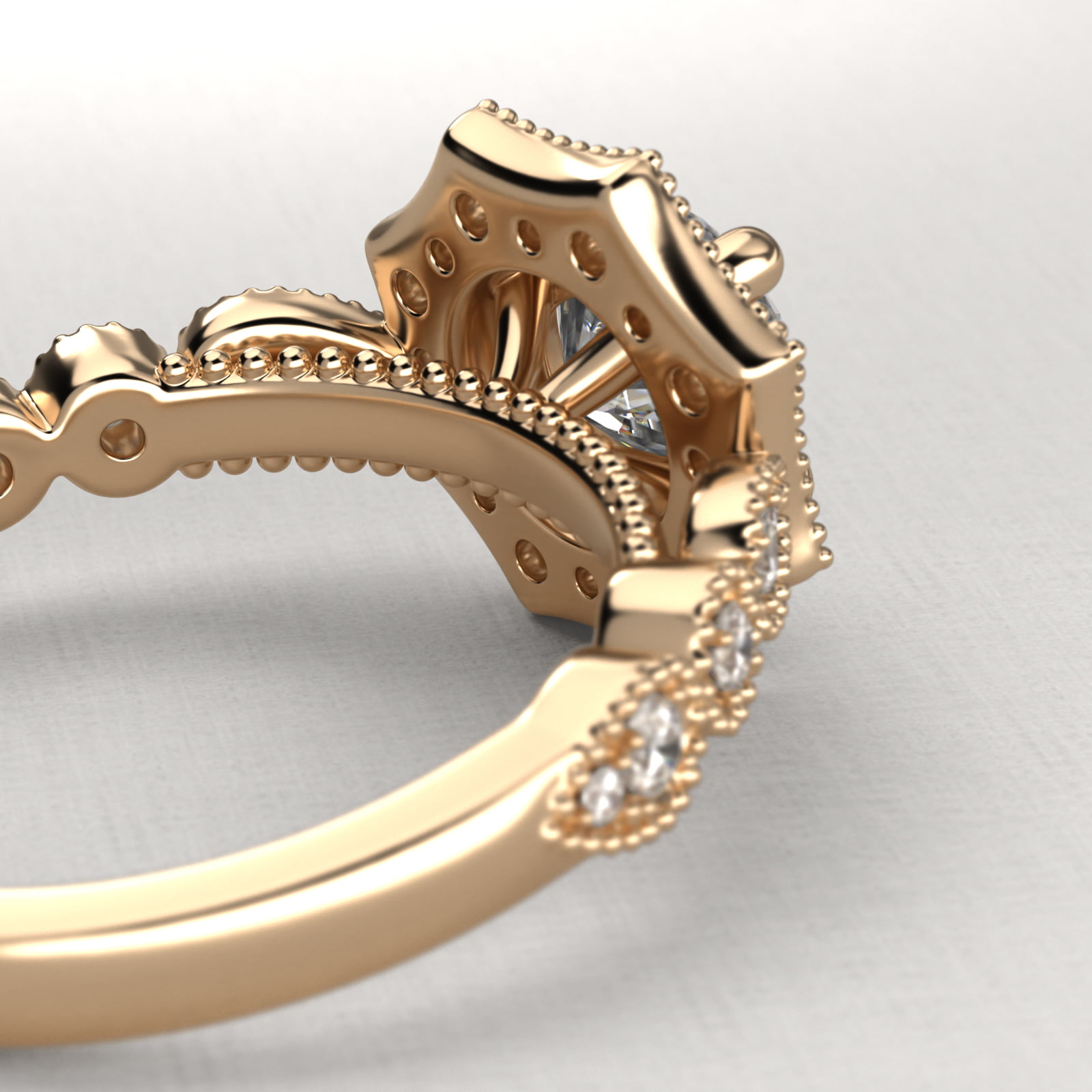 Octagonal Halo Vintage-Style Engagement Ring In 18K Yellow Gold