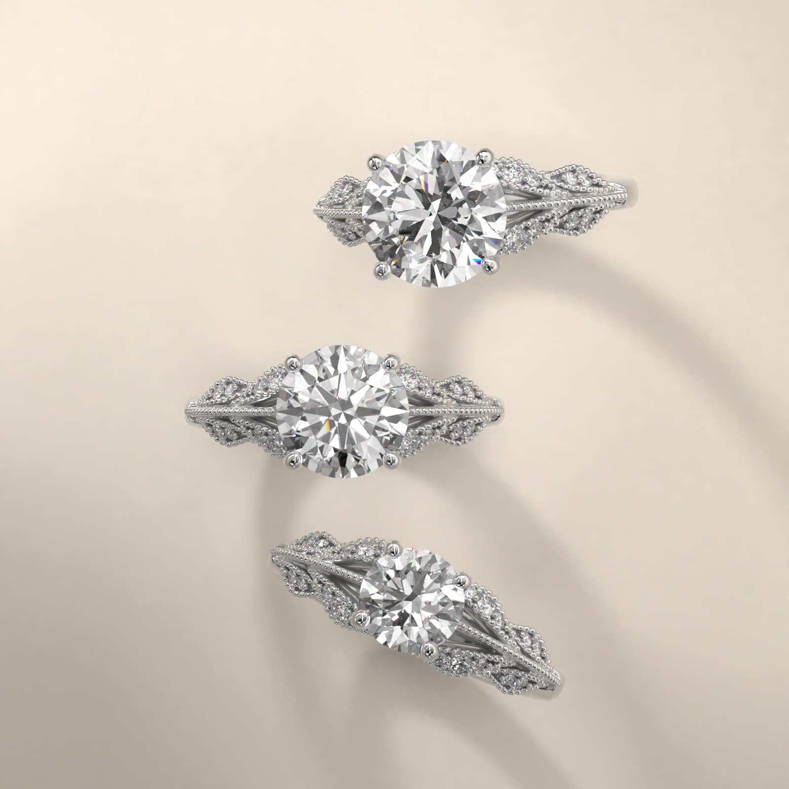 Floral Bouquet Vintage-Style Engagement Ring In Platinum