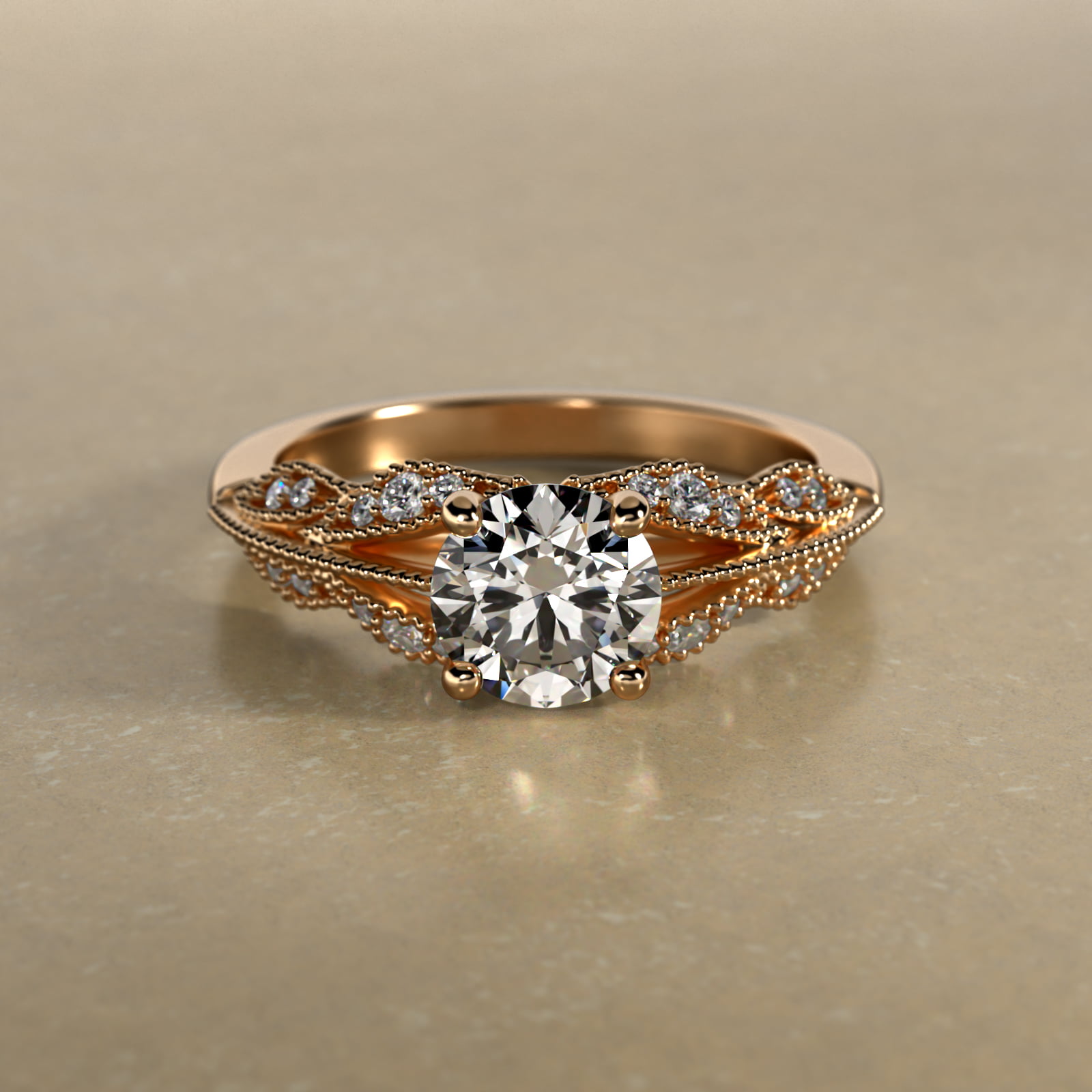 Floral Bouquet Vintage-Style Engagement Ring In 14K Yellow Gold