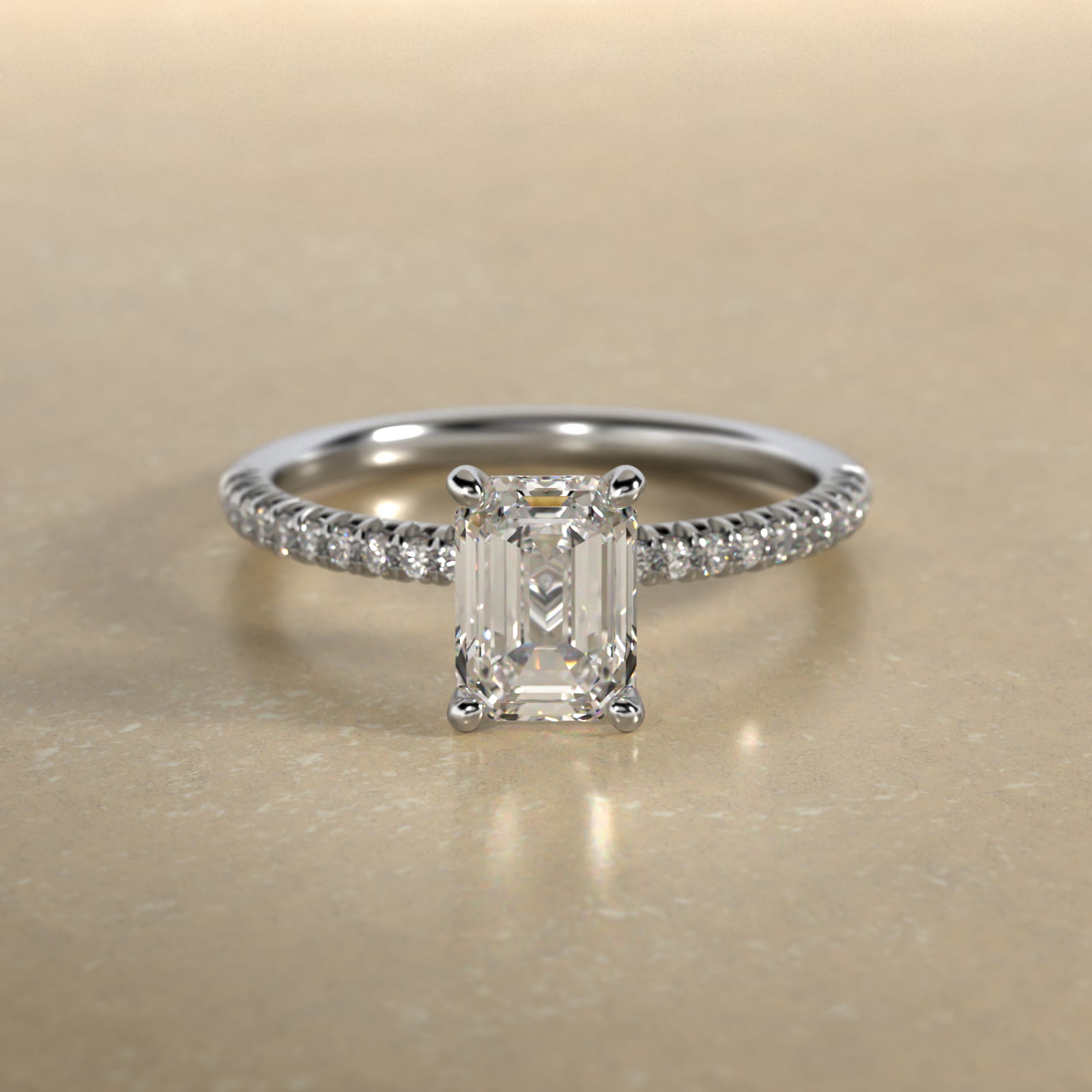 Petite Pavé Diamond Engagement Ring In 18K White Gold