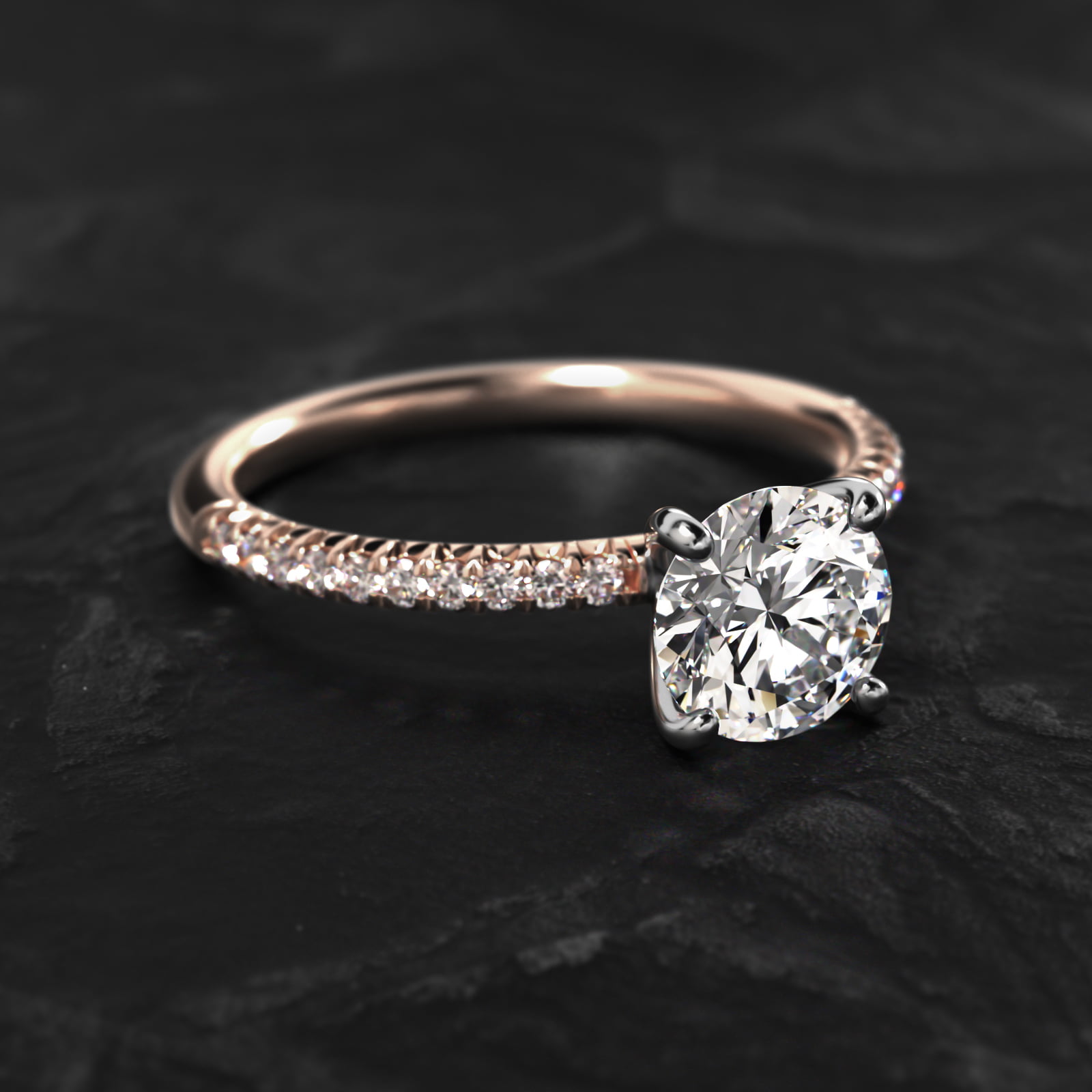 Petite Pavé Diamond Engagement Ring In 14K Rose Gold