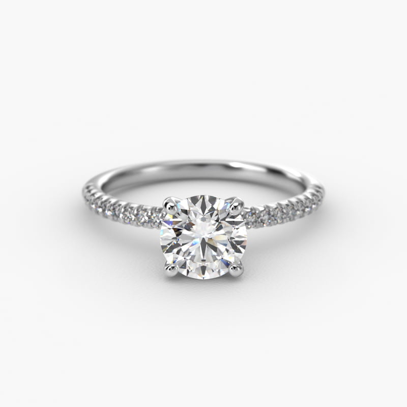 Petite Pavé Diamond Engagement Ring In 14K White Gold