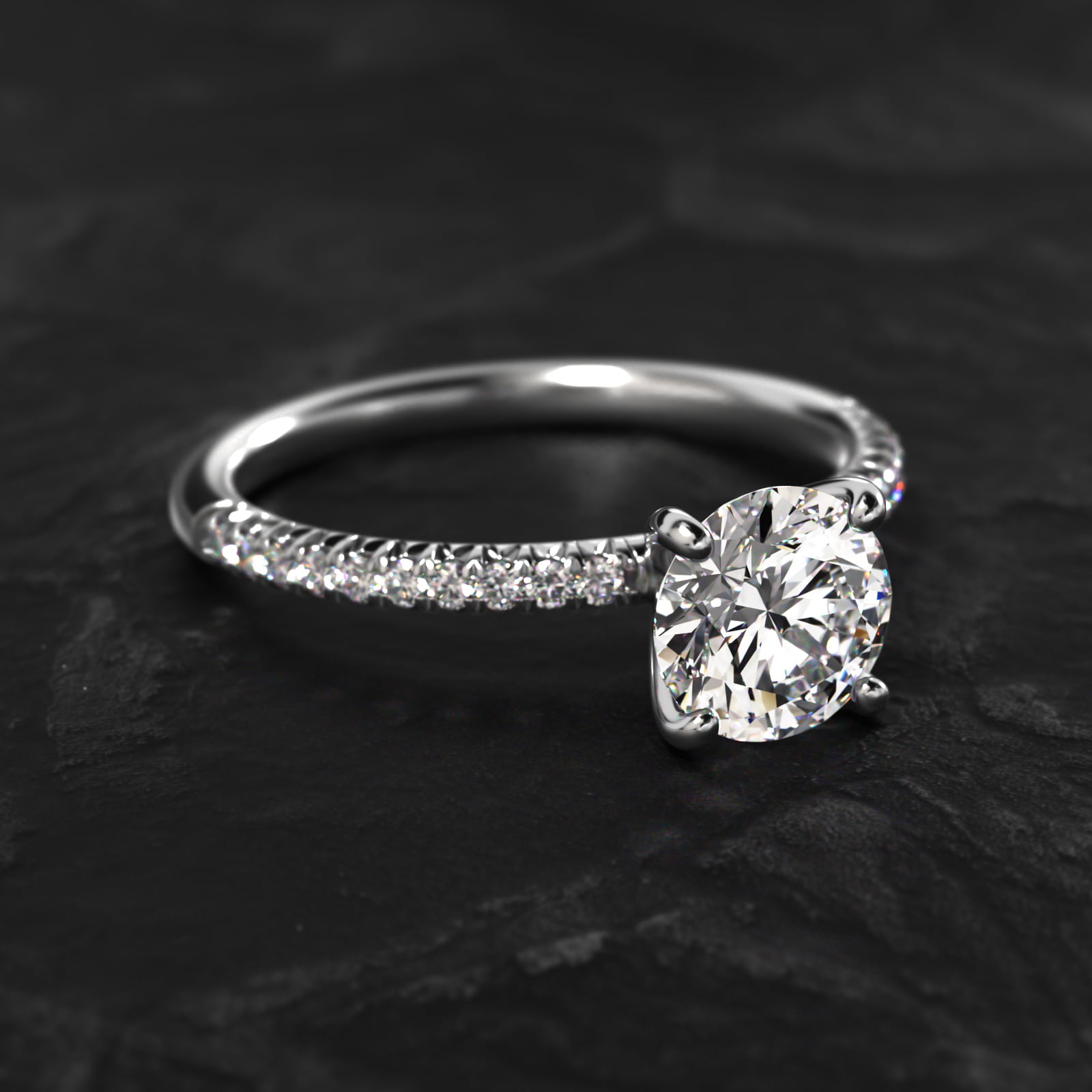 Petite Pavé Lab-Grown Diamond Engagement Ring In 18K White Gold