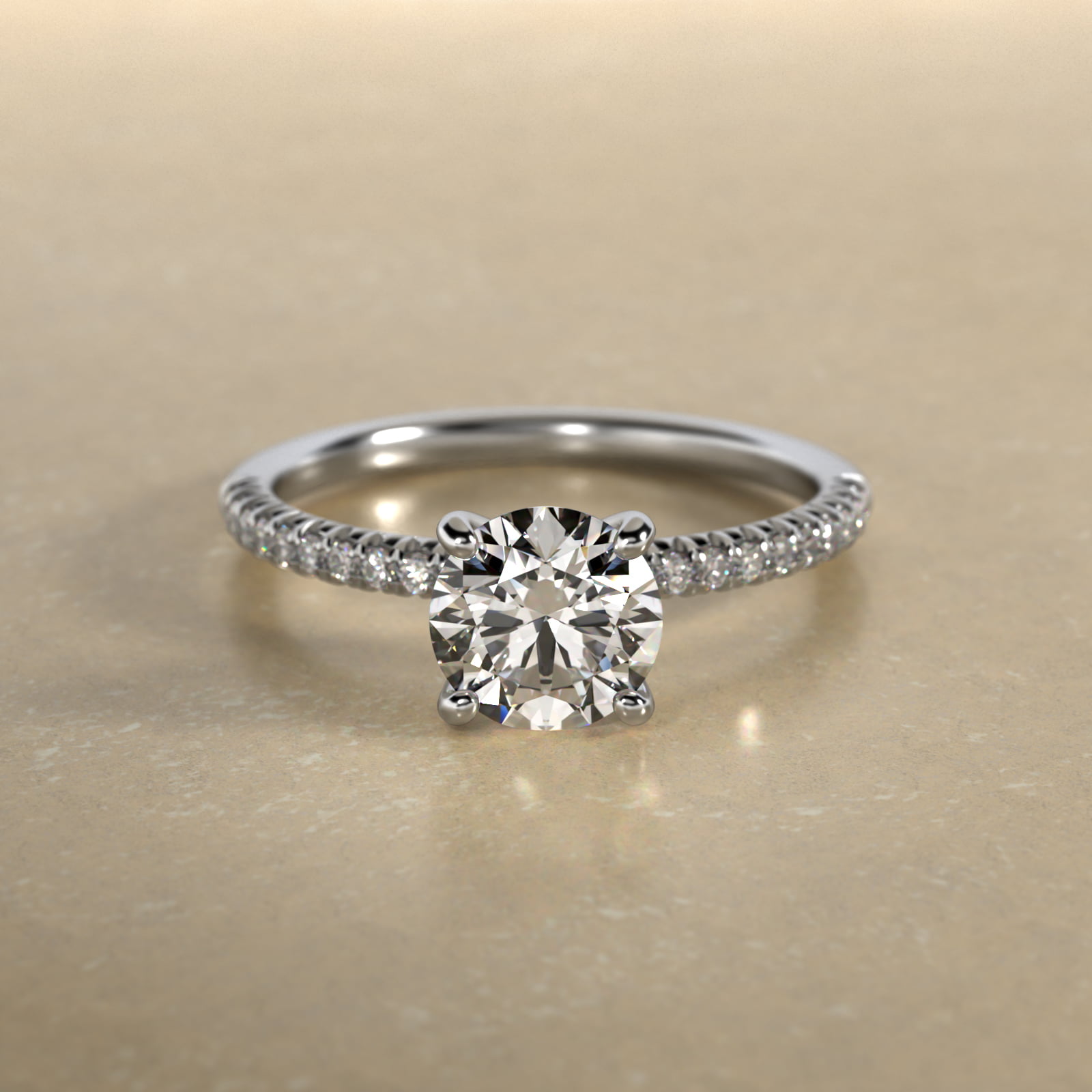 Petite Pavé Diamond Engagement Ring In 14K White Gold