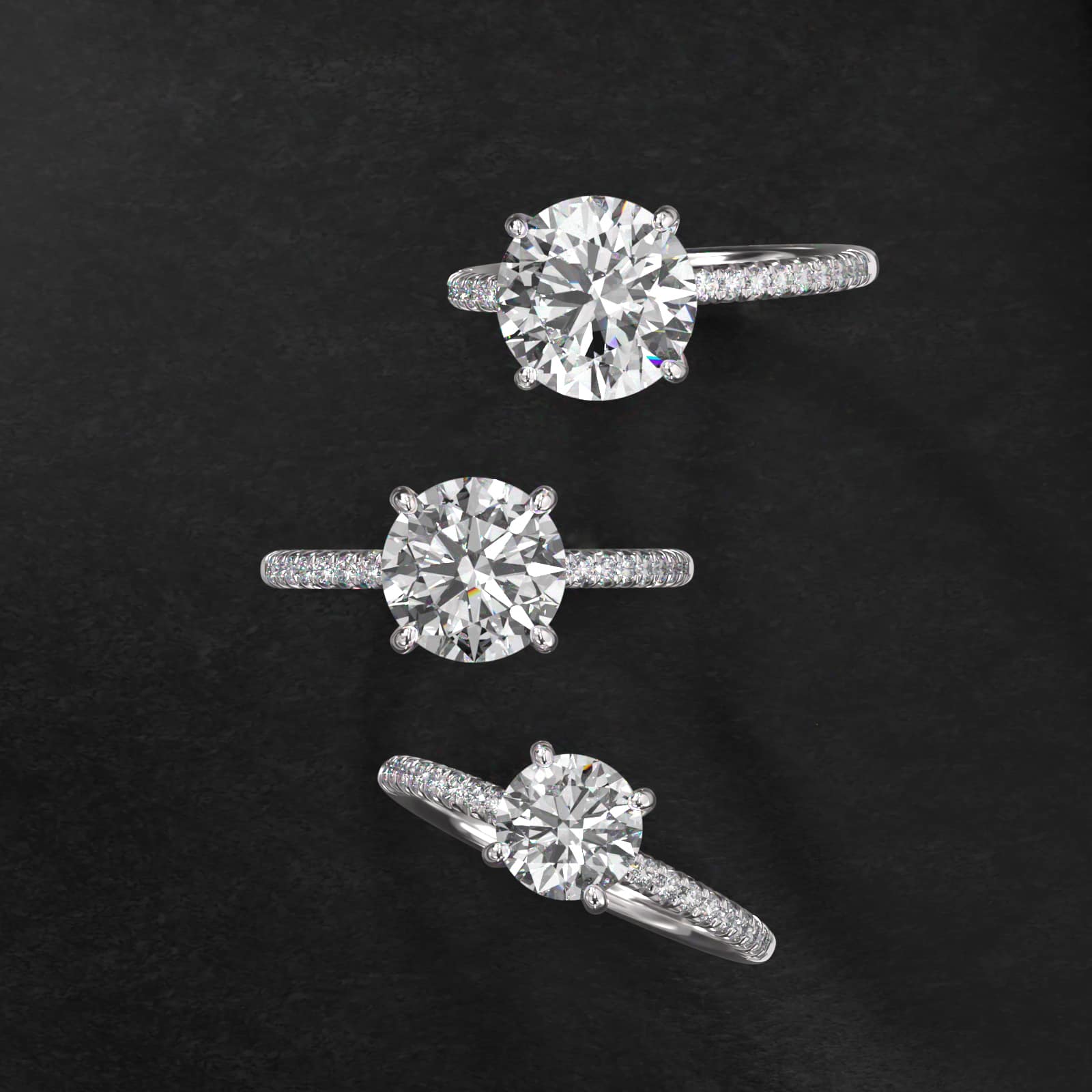 Petite Pavé Diamond Engagement Ring In 18K White Gold