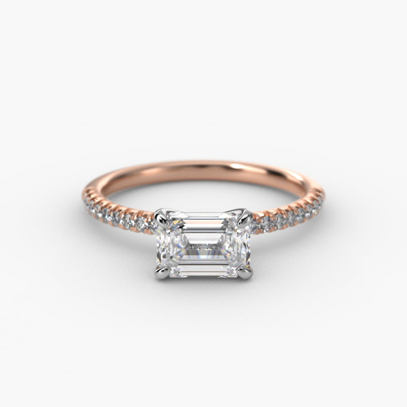 East West Petite Pavé Diamond Engagement Ring In 14K Rose Gold