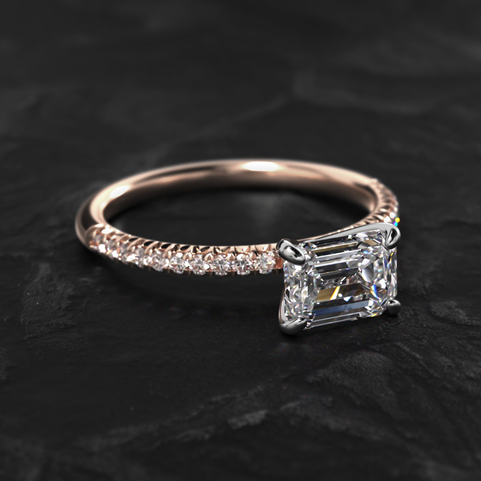 East West Petite Pavé Diamond Engagement Ring In 14K Rose Gold