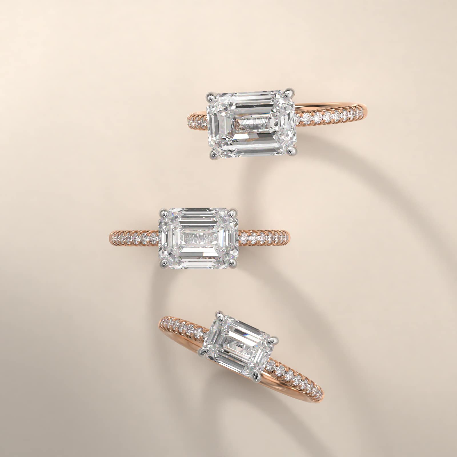 East West Petite Pavé Diamond Engagement Ring In 14K Rose Gold