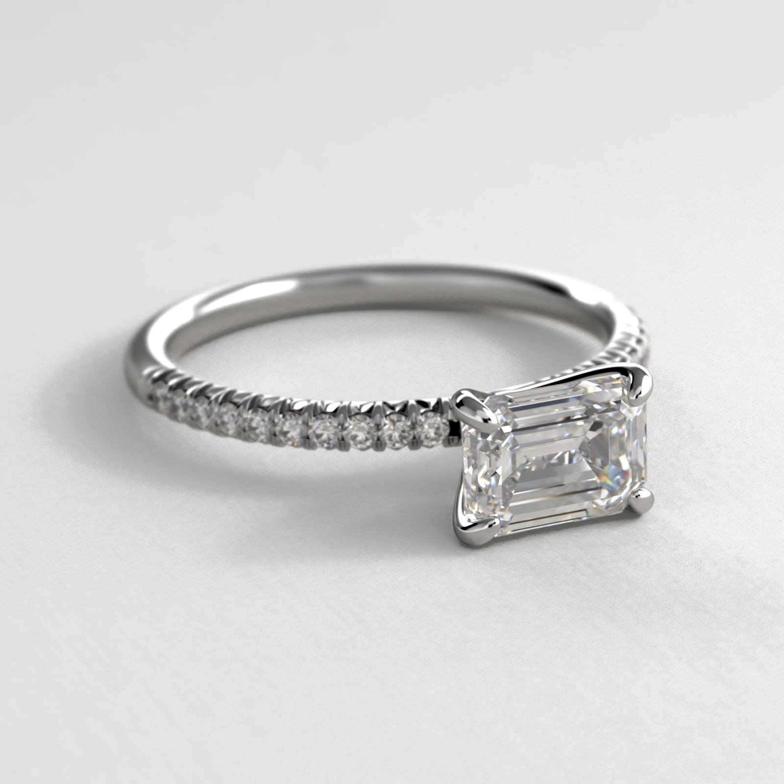 East West Petite Pavé Diamond Engagement Ring In Platinum