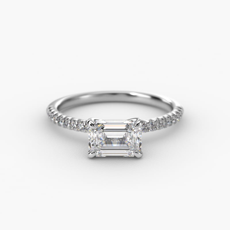 East West Petite Pavé Diamond Engagement Ring In 14K White Gold