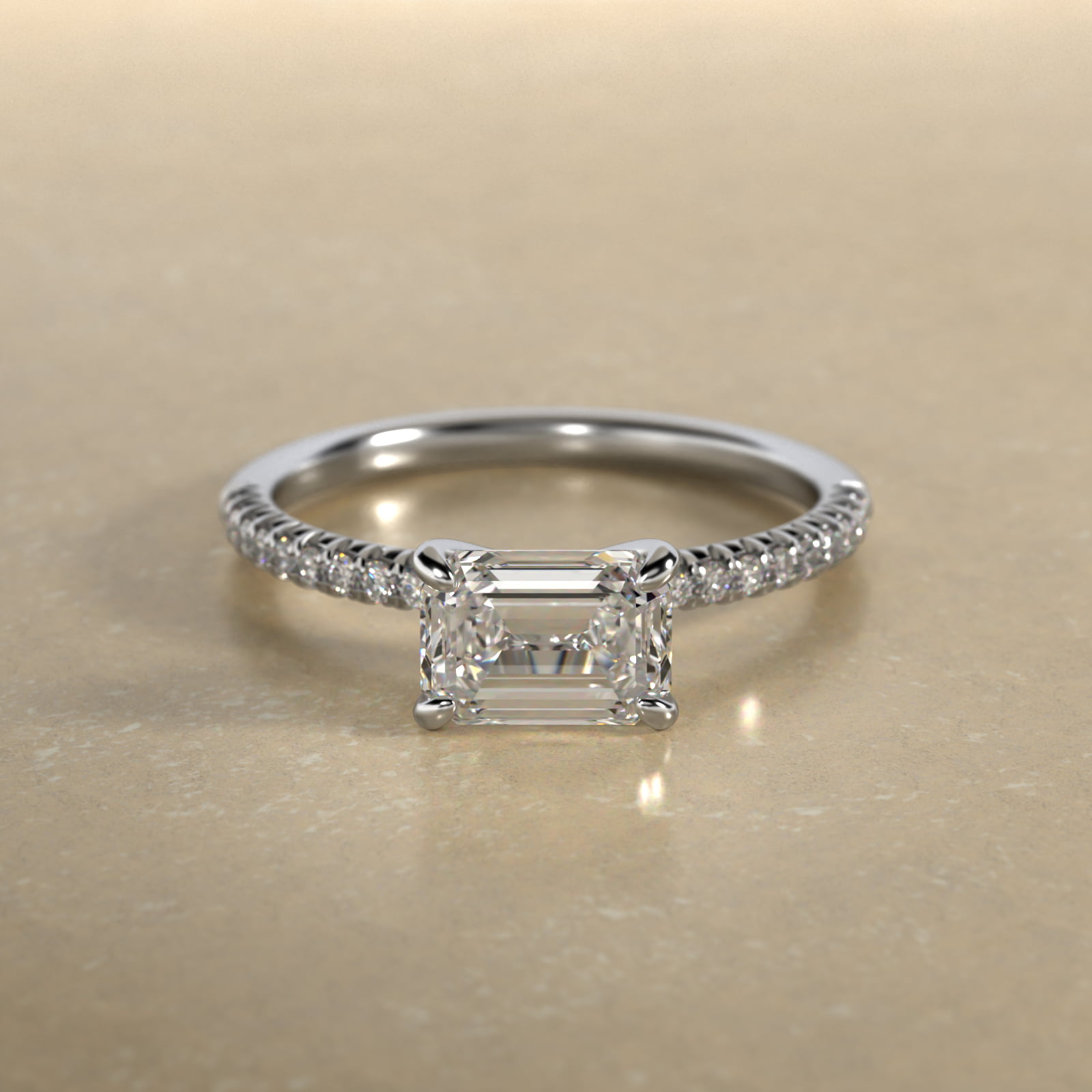 East West Petite Pavé Diamond Engagement Ring In 14K White Gold