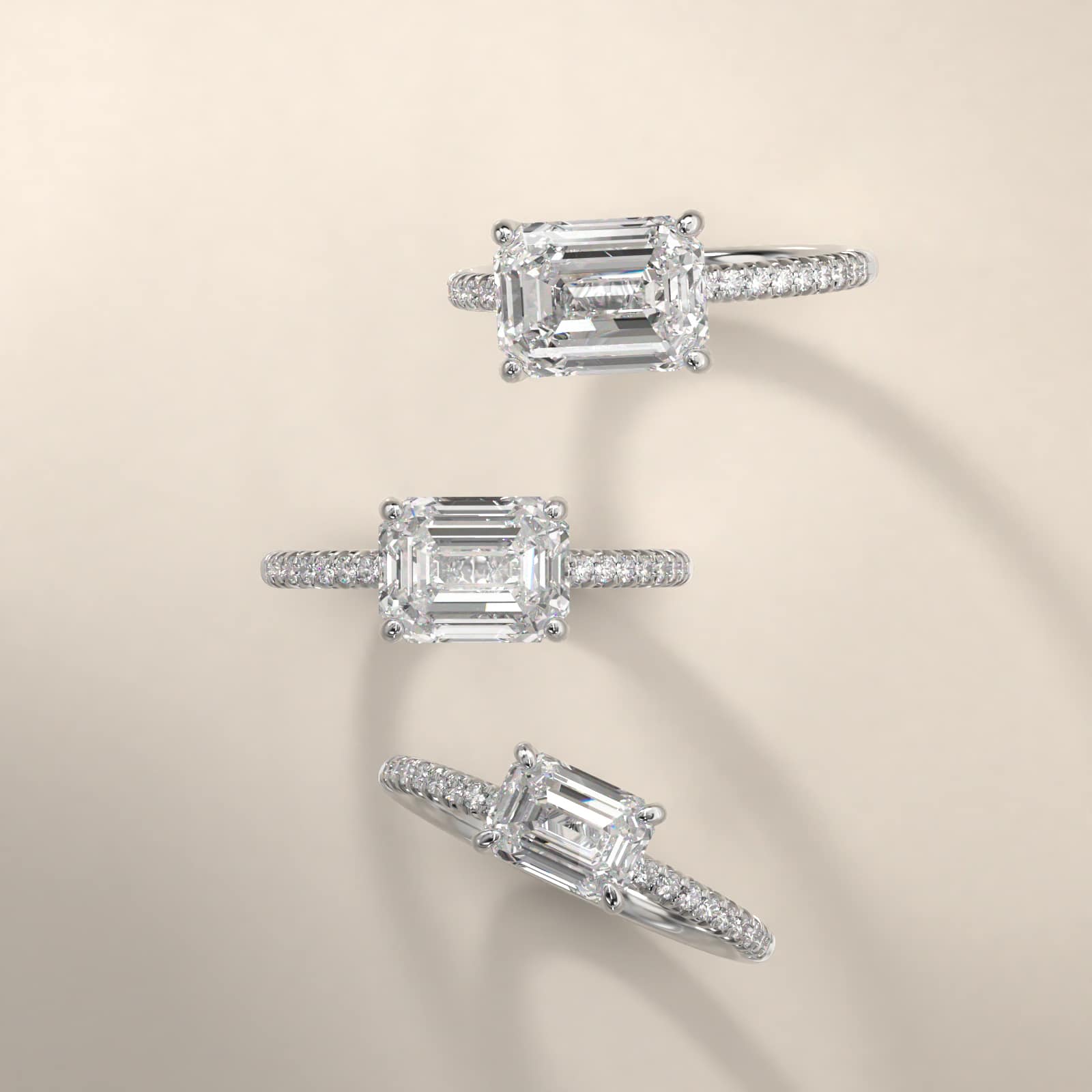 East West Petite Pavé Diamond Engagement Ring In 14K White Gold