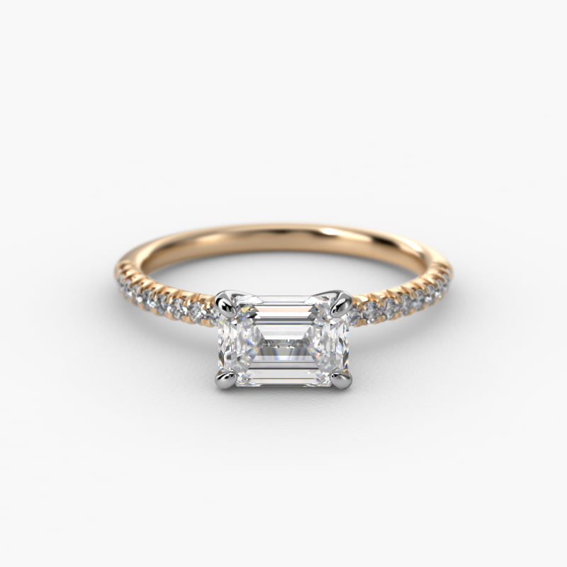 East West Petite Pavé Diamond Engagement Ring In 14K Yellow Gold