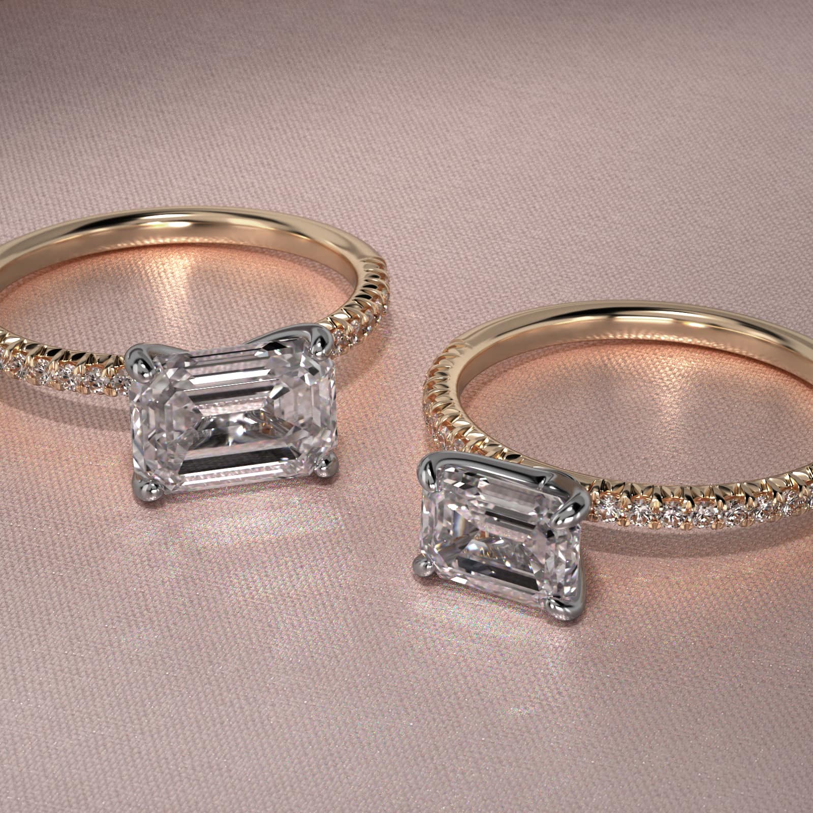 East West Petite Pavé Diamond Engagement Ring In 18K Yellow Gold