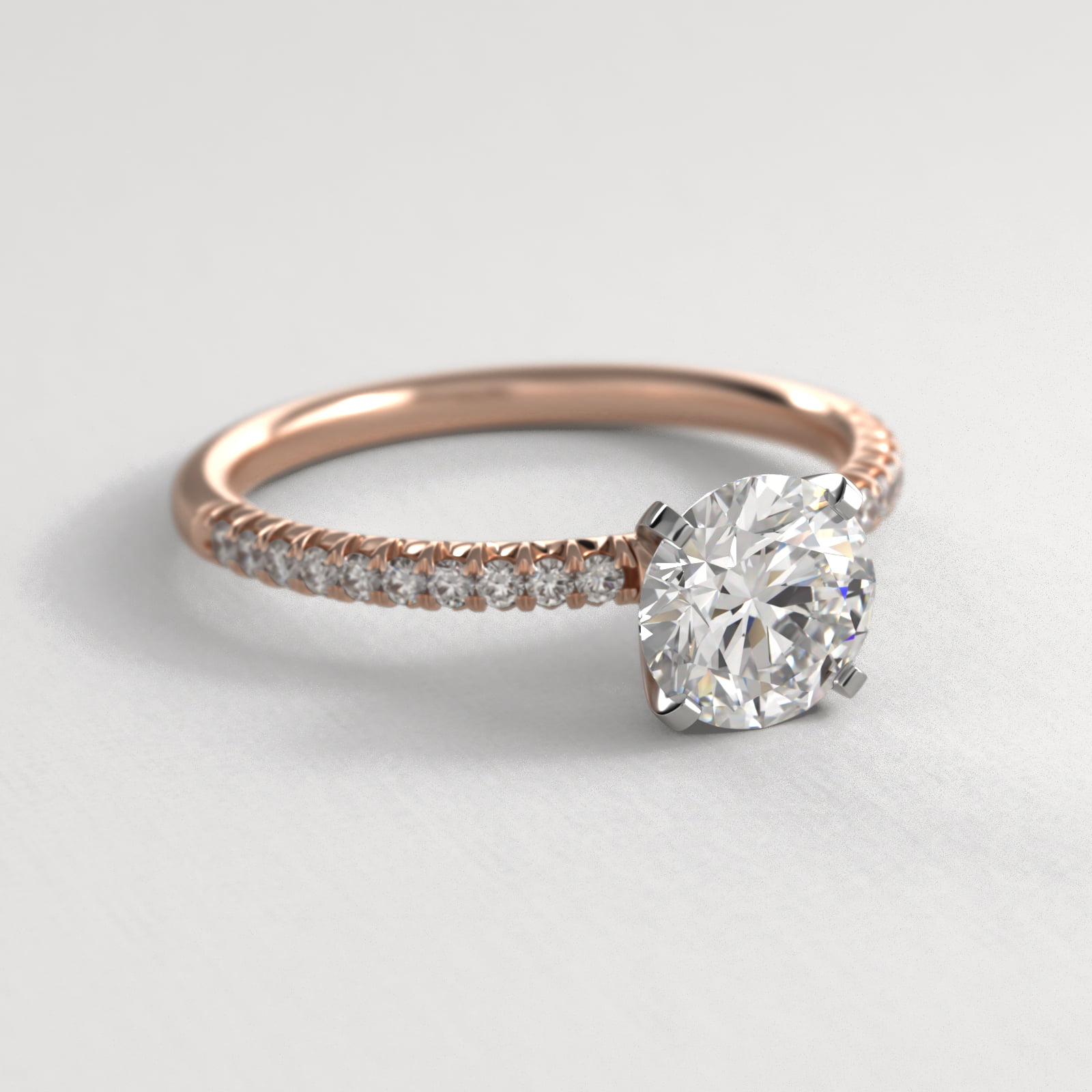 Petite Pavé Diamond Engagement Ring In 14K Rose Gold