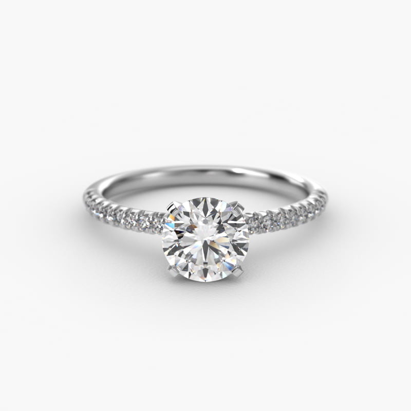 Petite Pavé Diamond Engagement Ring In 14K White Gold