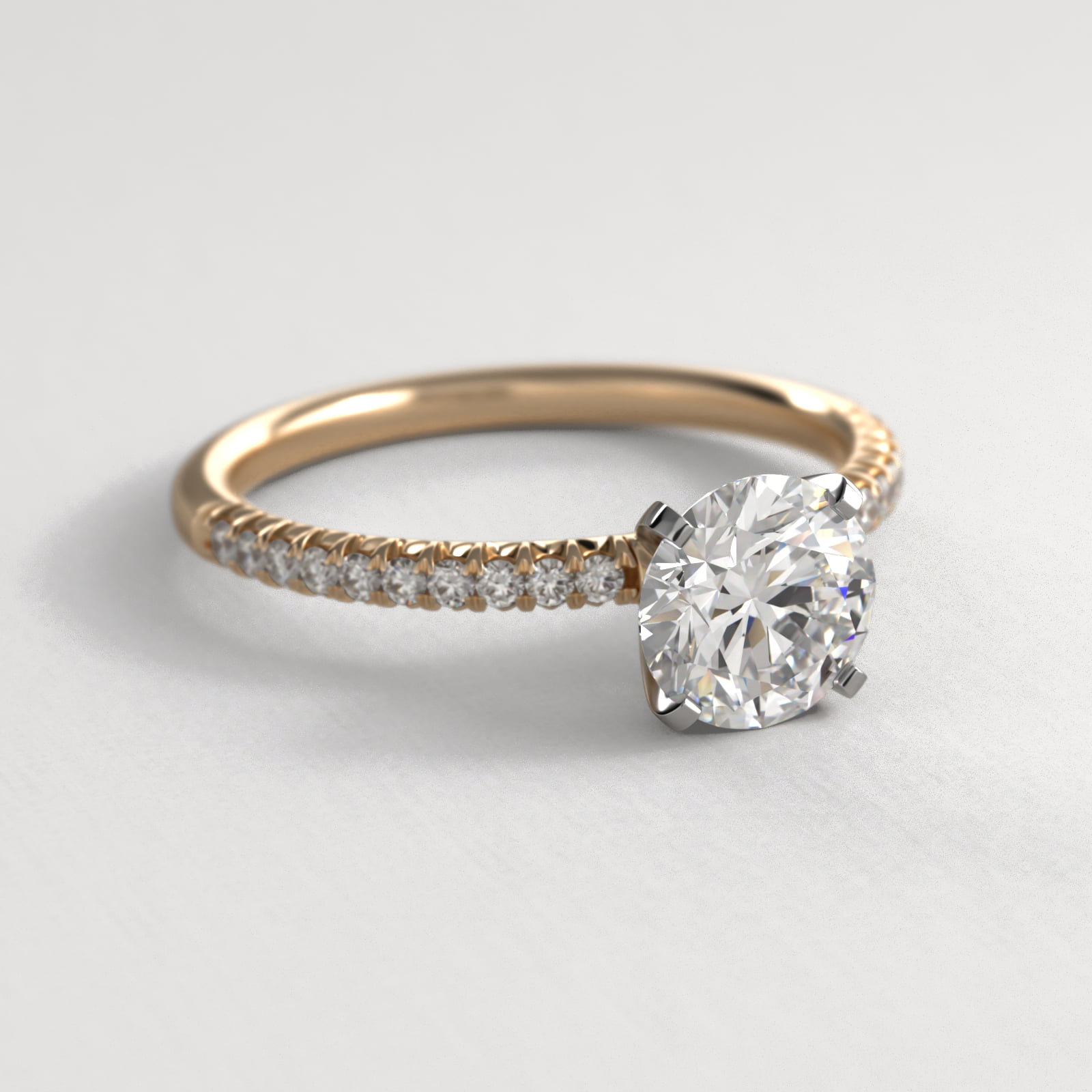 Petite Pavé Diamond Engagement Ring In 14K Yellow Gold