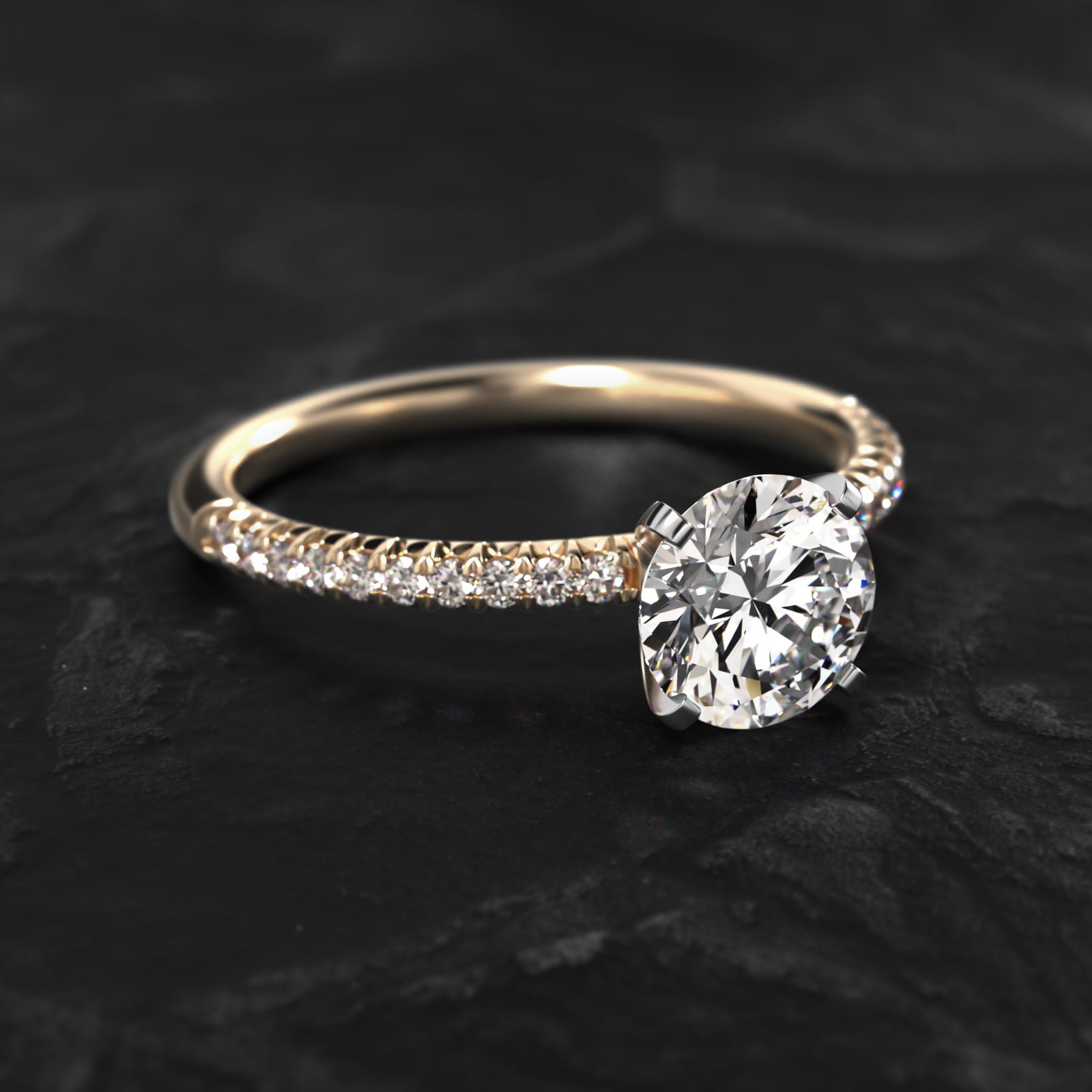 Petite Pavé Lab-Grown Diamond Engagement Ring In 14K Yellow Gold