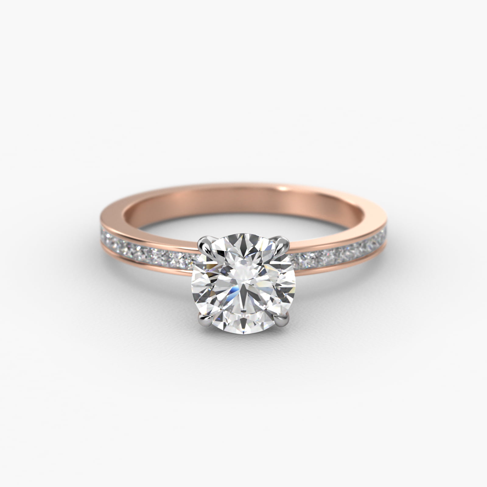Engagement Ring With Channel Set Princess Cut Diamonds In 14K Rose Gold