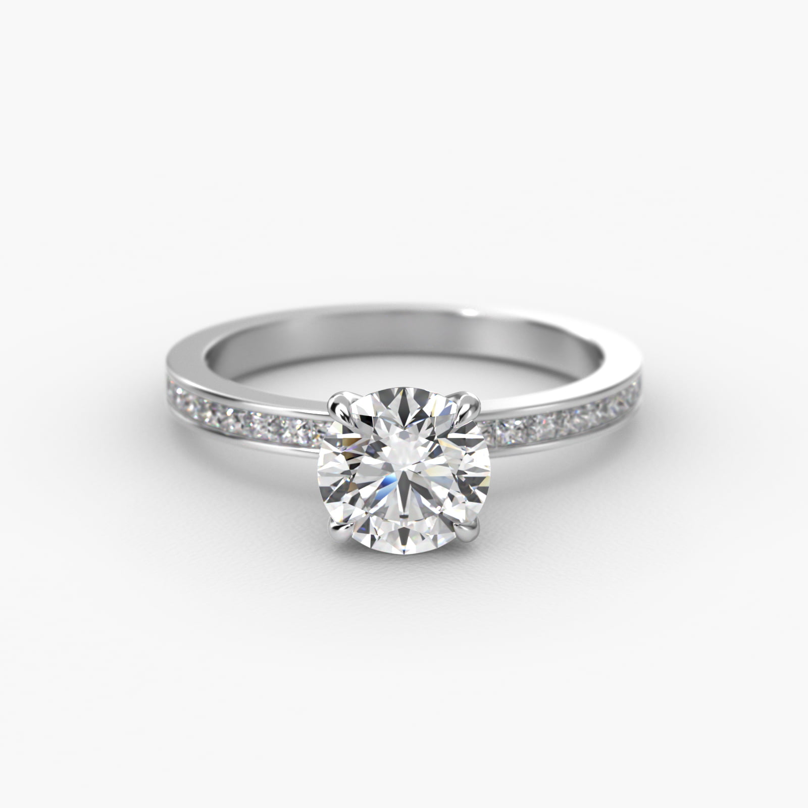 Engagement Ring With Channel Set Princess Cut Diamonds In Platinum