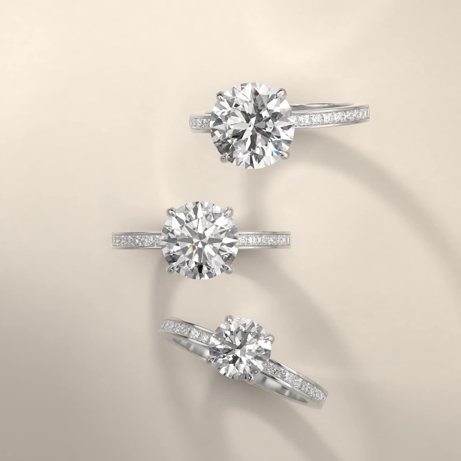 Engagement Ring With Channel Set Princess Cut Diamonds In 14K White Gold