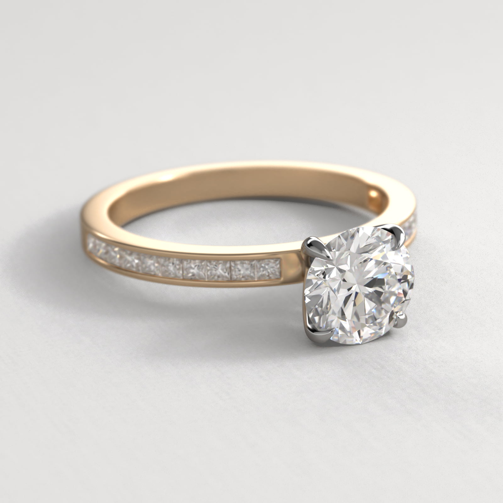 Engagement Ring With Channel Set Princess Cut Diamonds In 18K Yellow Gold