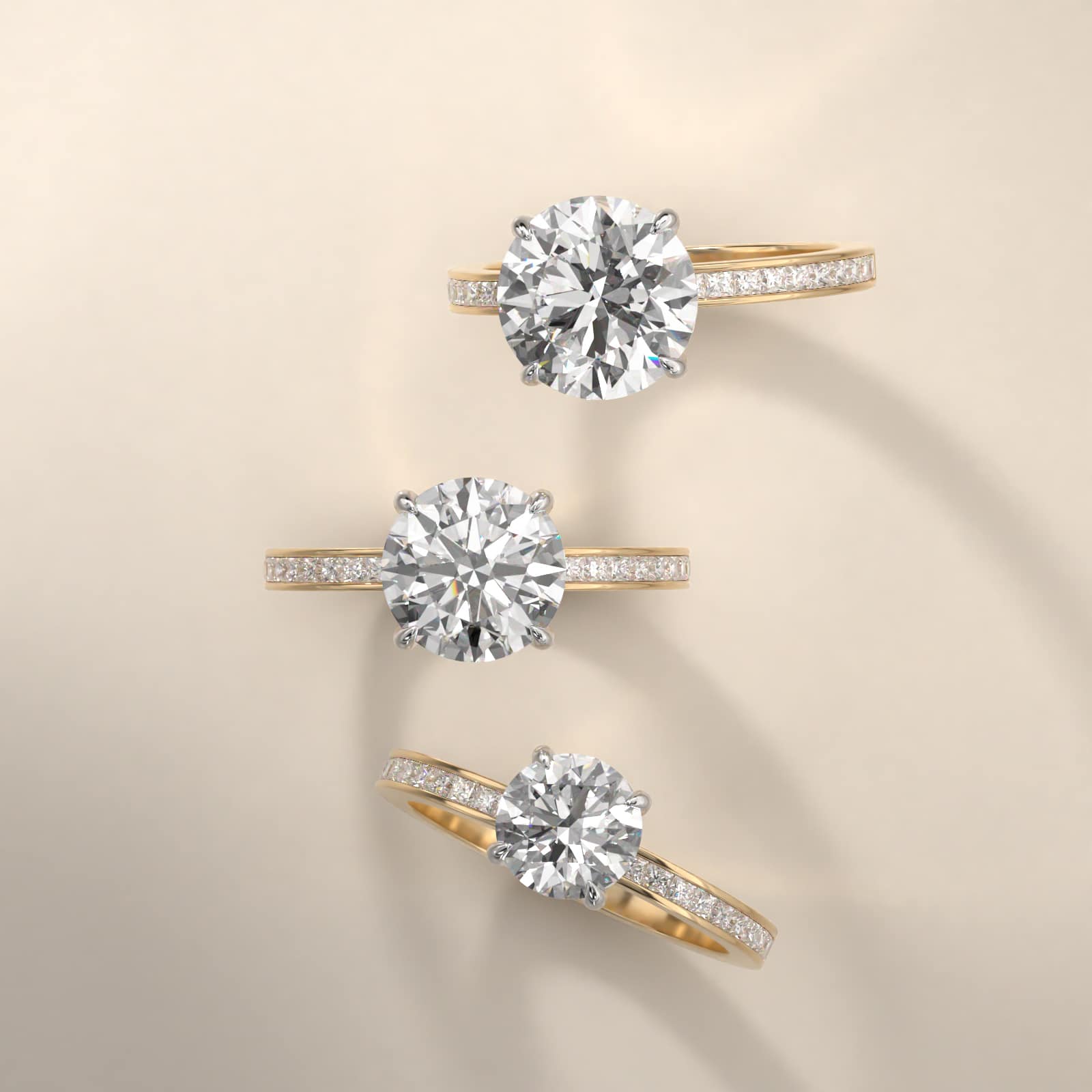 Engagement Ring With Channel Set Princess Cut Diamonds In 14K Yellow Gold