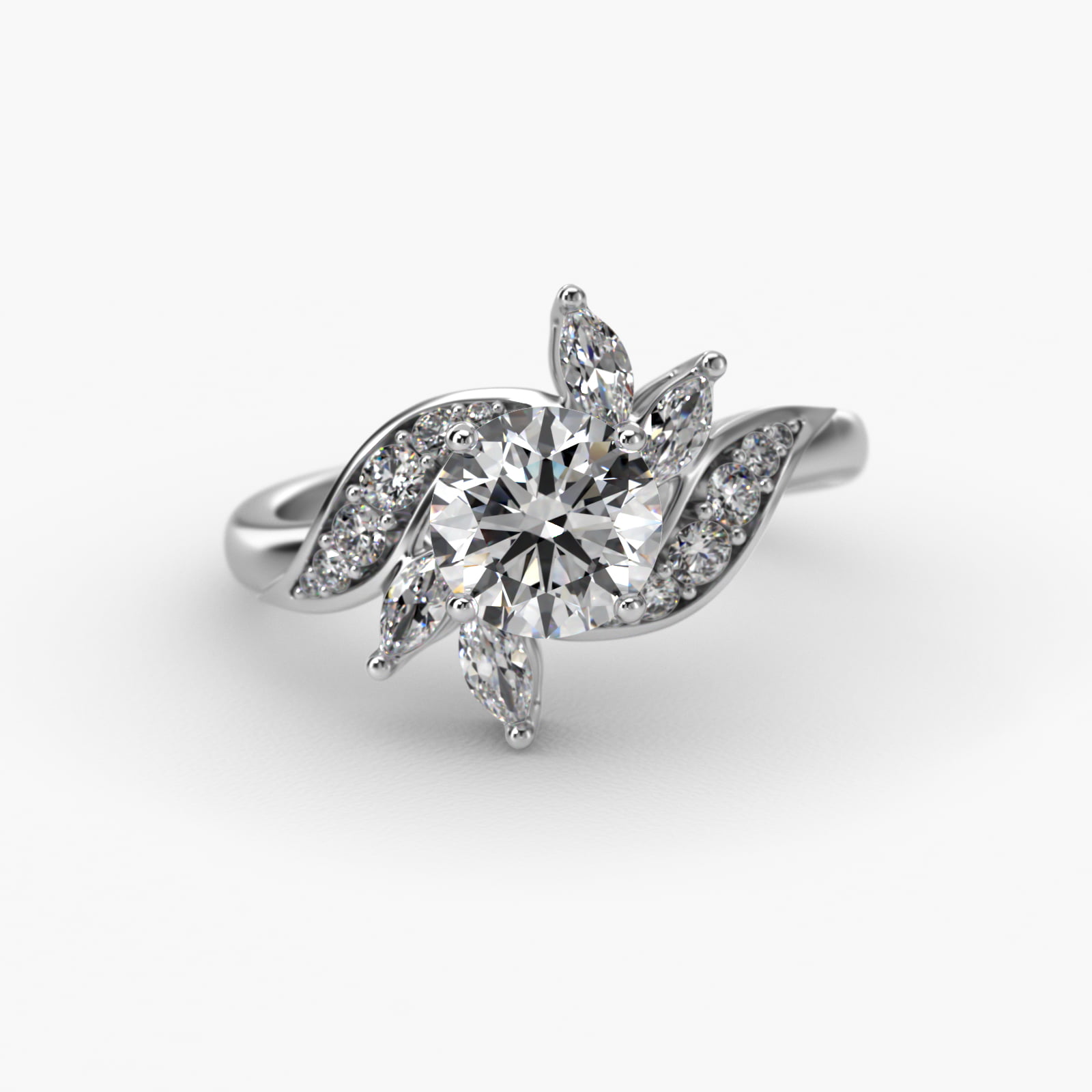 14K White Gold Bird of Paradise Engagement Ring